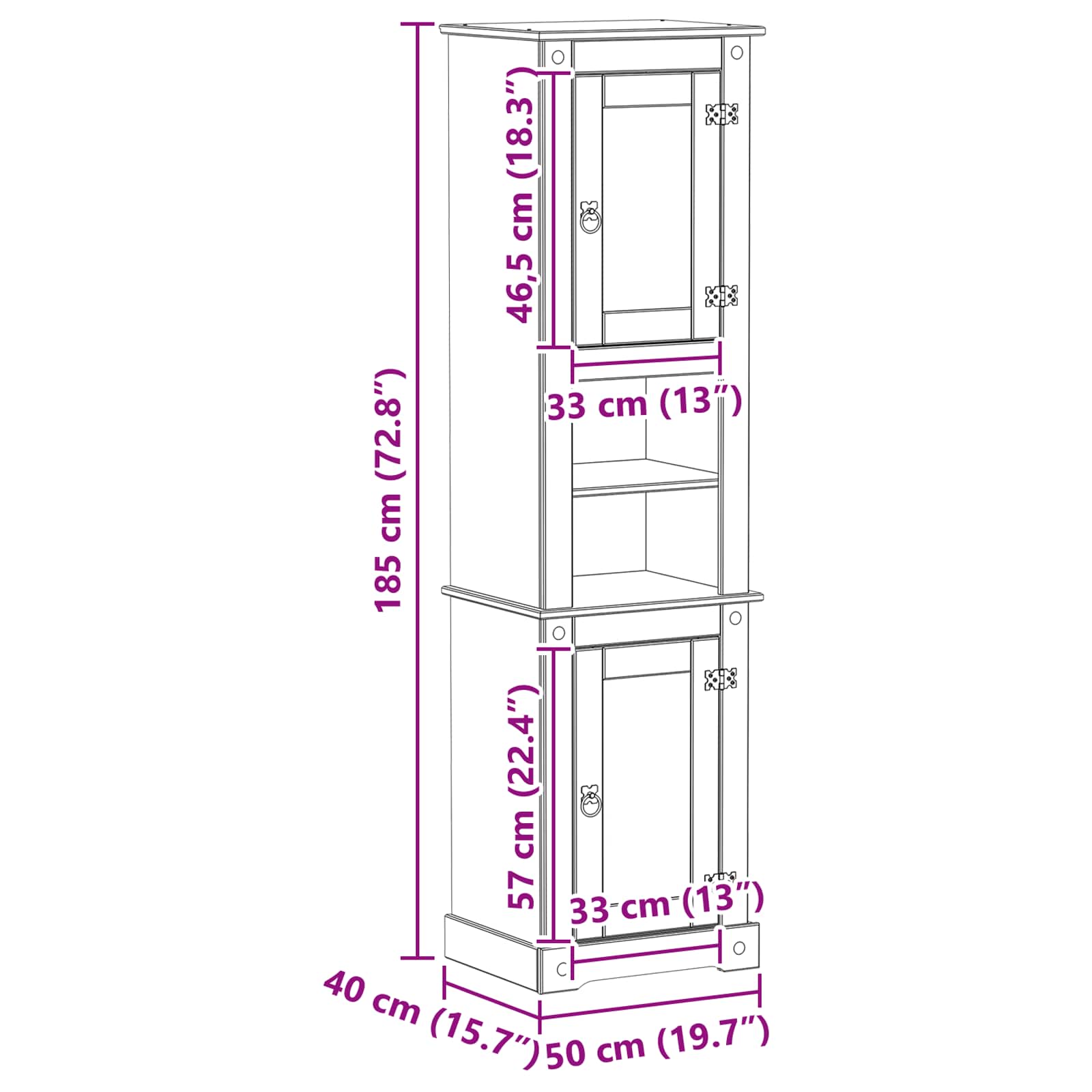 Ντουλάπι Μπάνιου Λευκό 50 x 40 x 185 εκ. Στερεά ξυλεία πεύκου - Pakobazaar