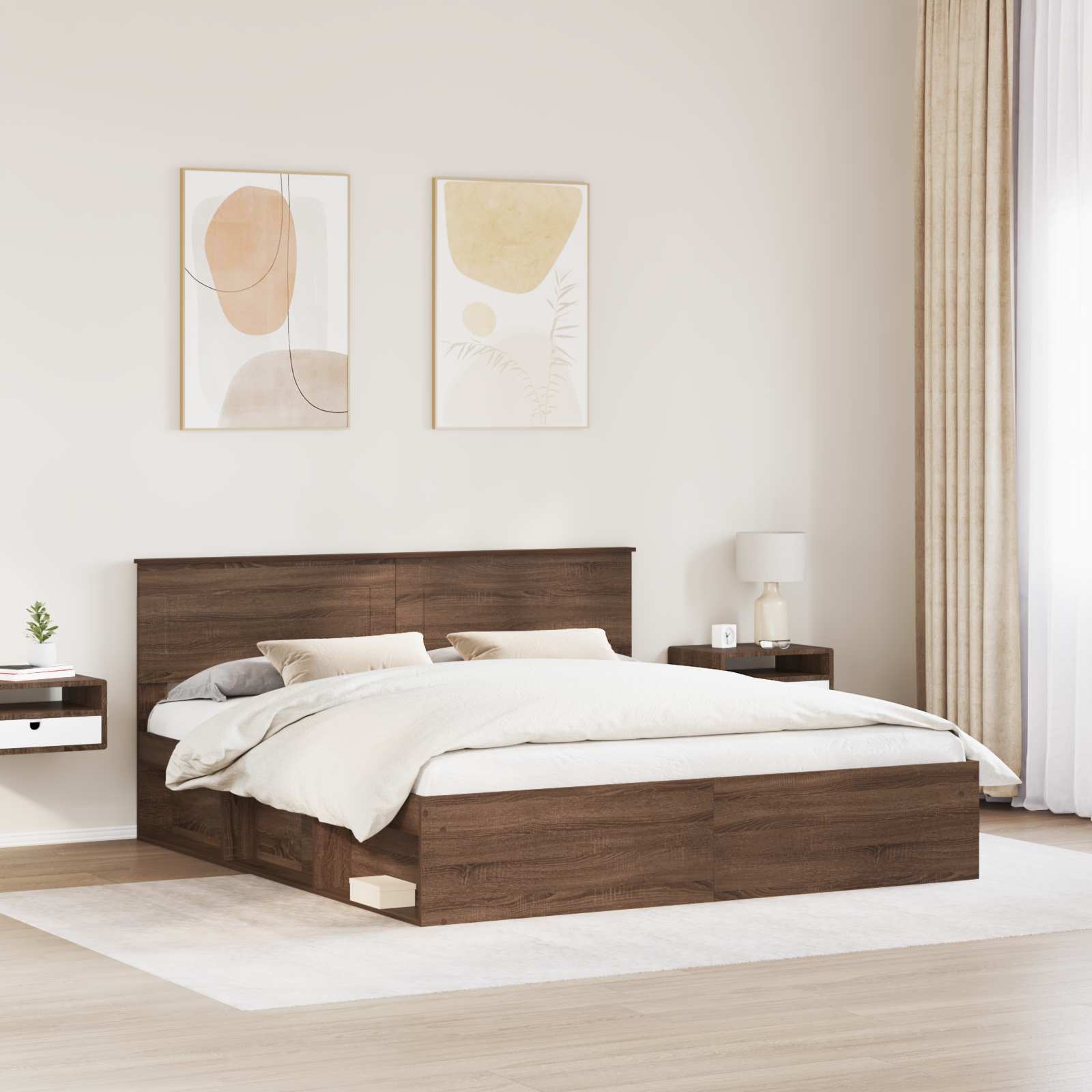 Σκελετός Κρεβατιού Καφέ δρυς 200 x 200 cm Επεξεργασμένο ξύλο - Pakobazaar