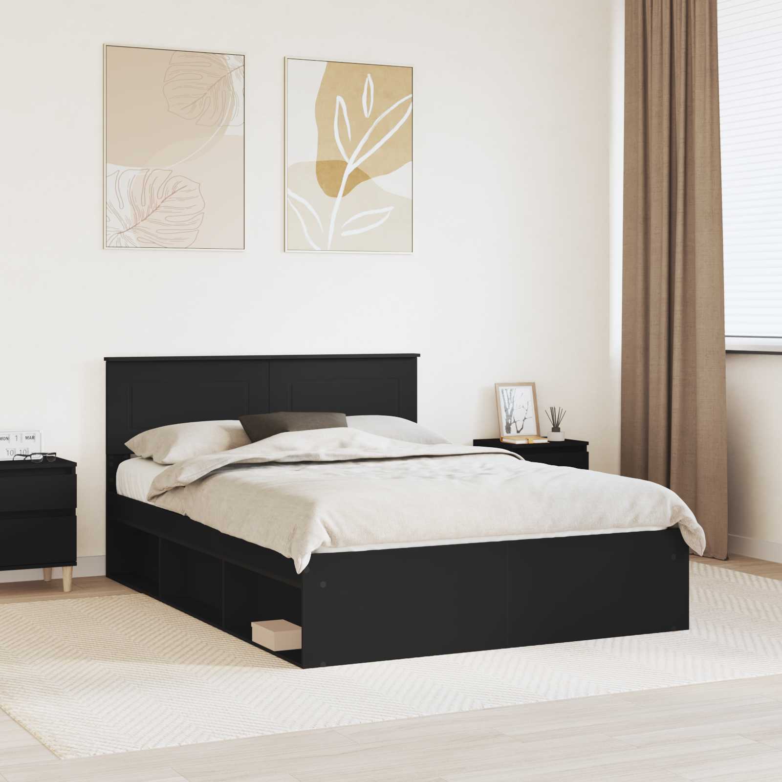 Σκελετός Κρεβατιού Μαύρο 140 x 190 cm Επεξεργασμένο ξύλο - Pakobazaar