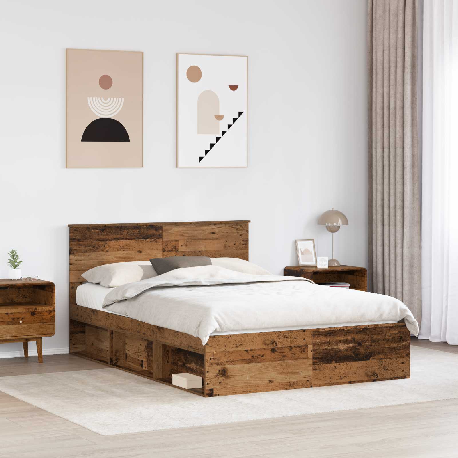 Σκελετός Κρεβατιού Παλιό ξύλο 140 x 190 cm Επεξεργασμένο ξύλο