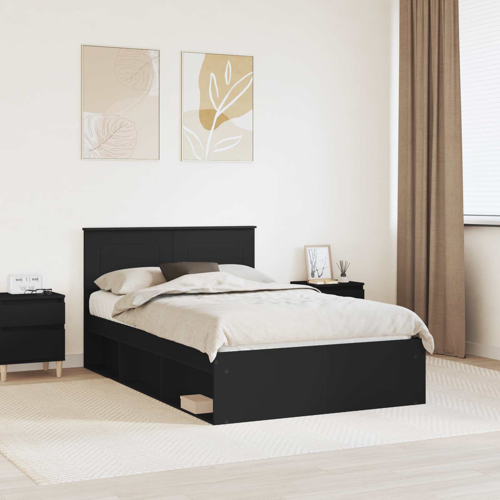 Σκελετός Κρεβατιού Μαύρο 120 x 190 cm Επεξεργασμένο ξύλο