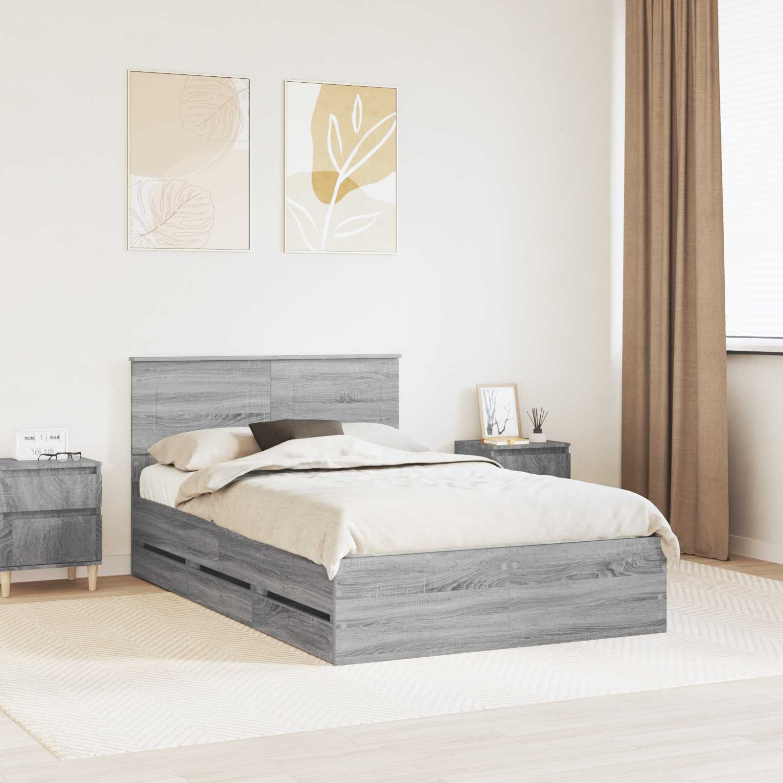 Σκελετός Κρεβατιού Γκρίζο Σονομα 135 x 190 cm Μηχανήματος Ξύλο