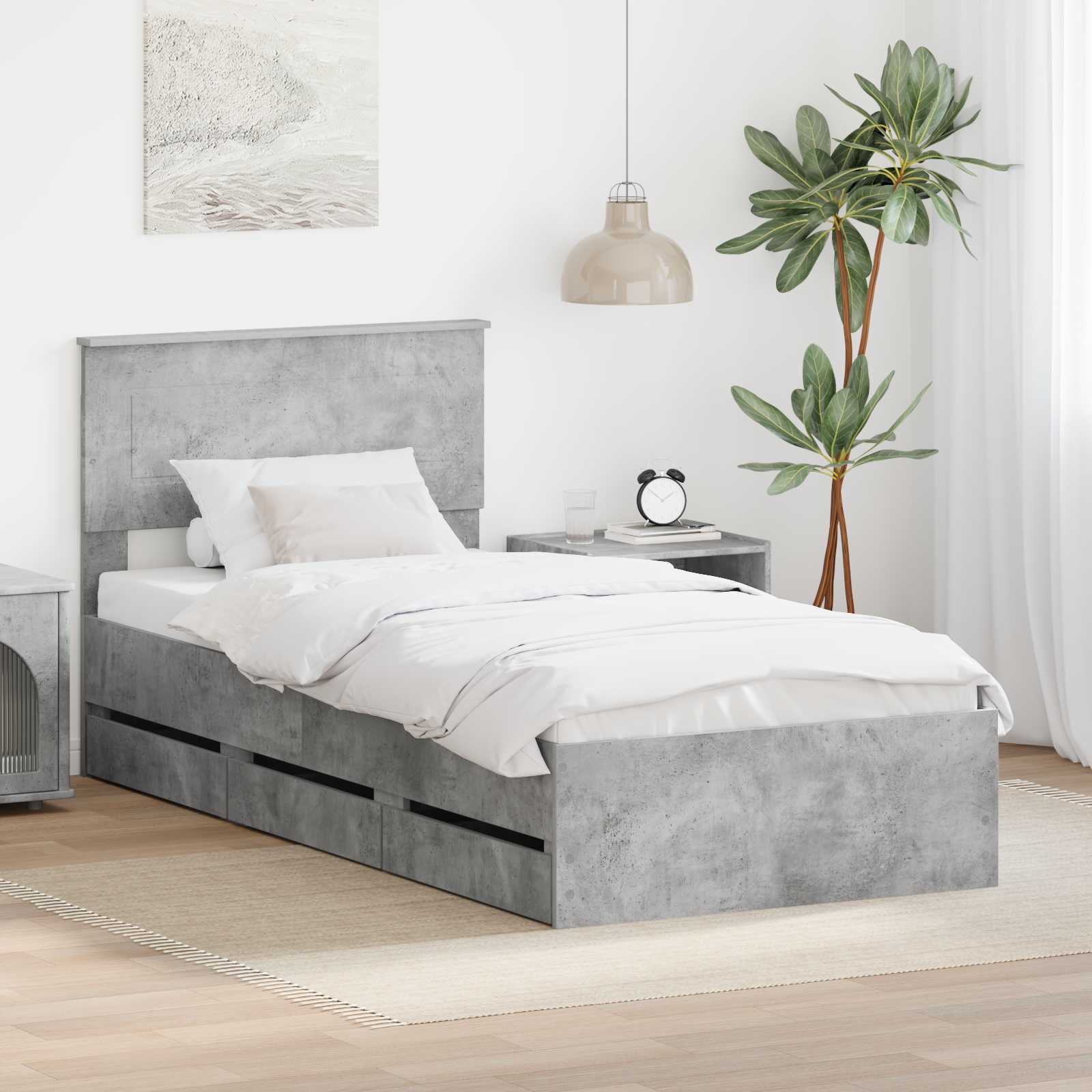 Σκελετός Κρεβατιού Σκυρόδεμα Γκρι 90 x 190 cm Μηχανήματος Ξύλο - Pakobazaar