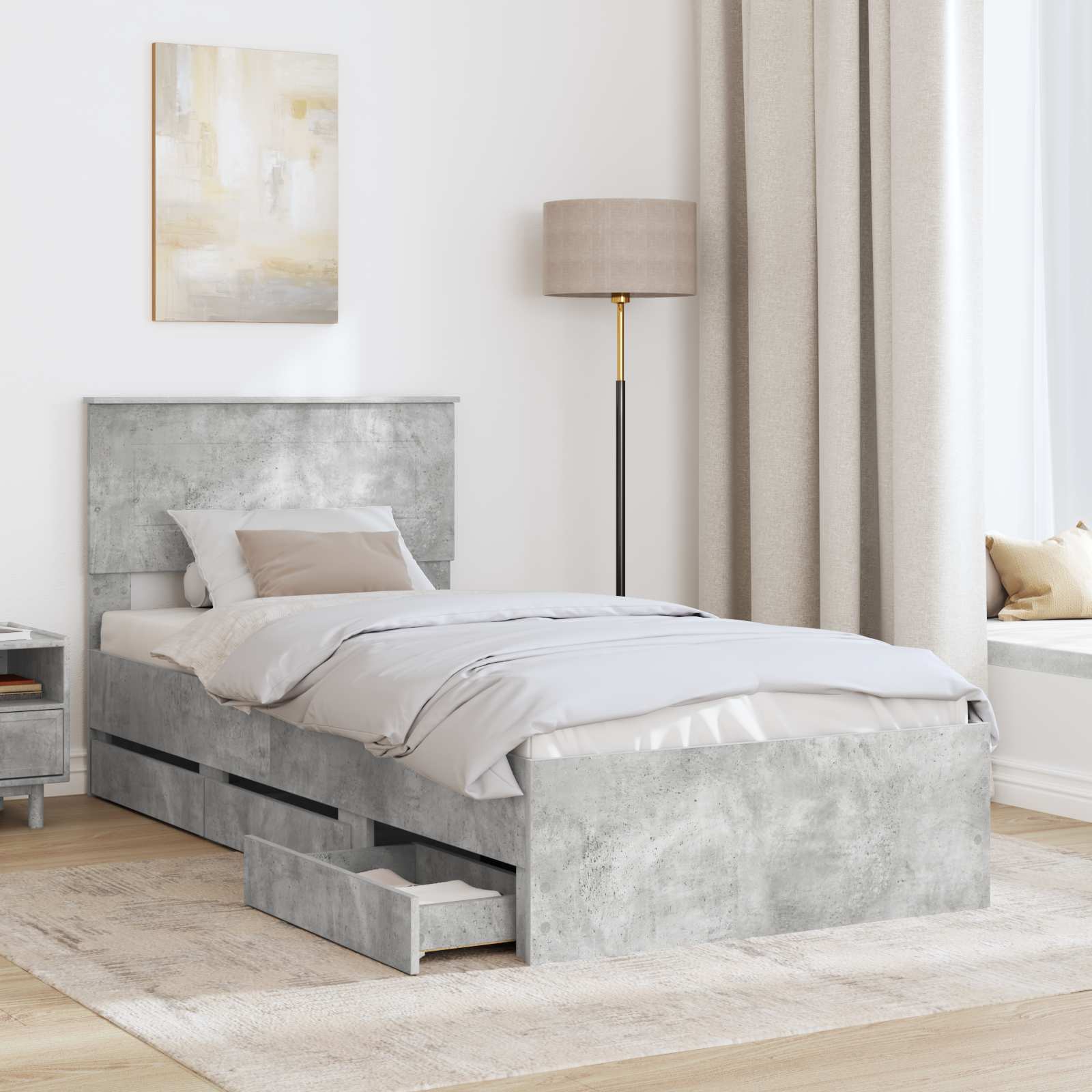 Σκελετός Κρεβατιού Σκυρόδεμα Γκρι 90 x 190 cm Μηχανήματος Ξύλο - Pakobazaar