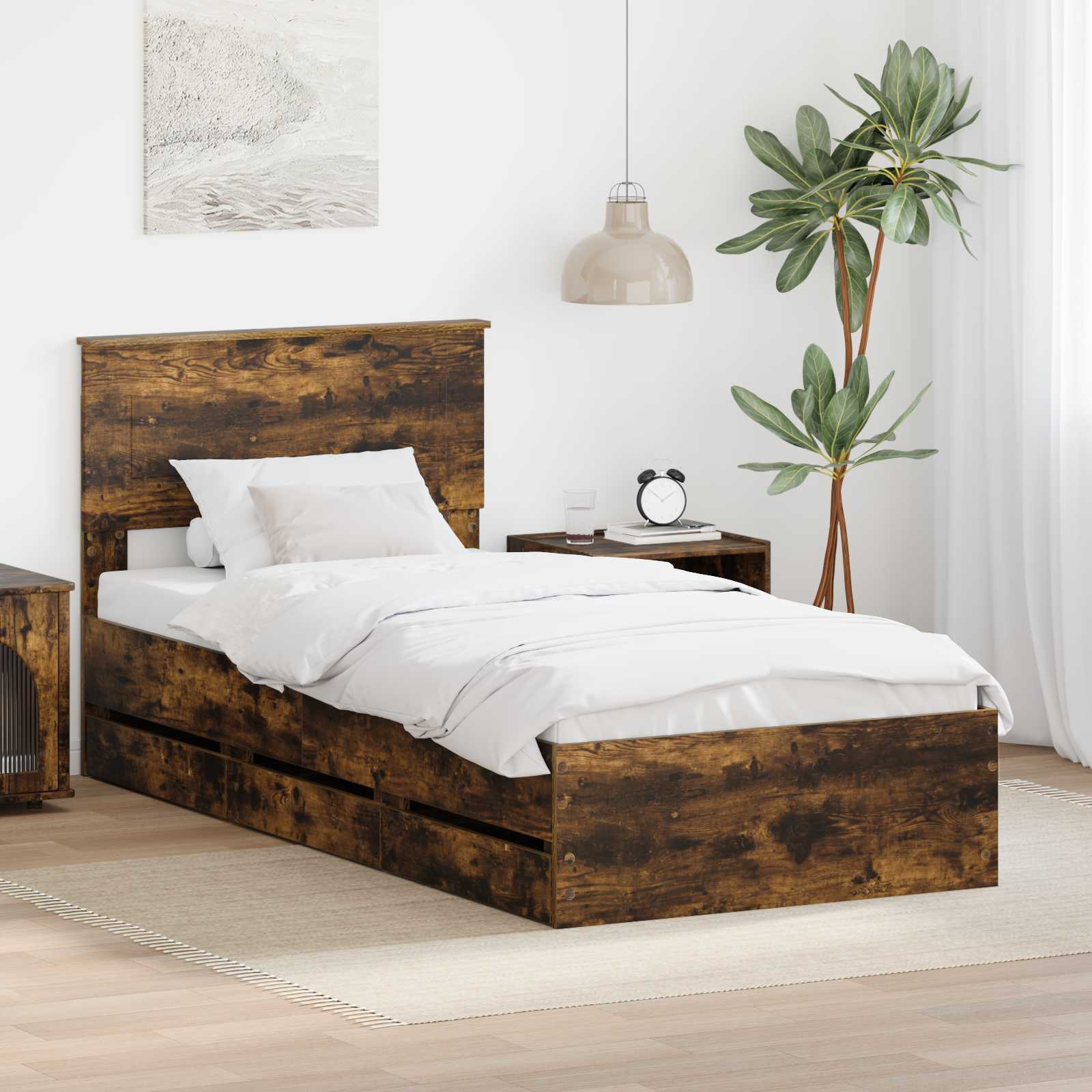 Σκελετός Κρεβατιού Καπνιστό Δρύς 90 x 190 cm Μηχανήματος Ξύλο