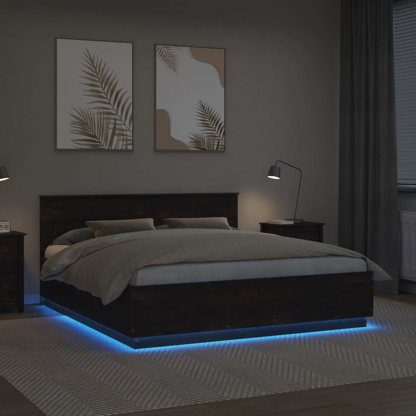 Σκελετός Κρεβατιού με κεφαλάρι Καπνιστό Δρύς 200 x 200 cm