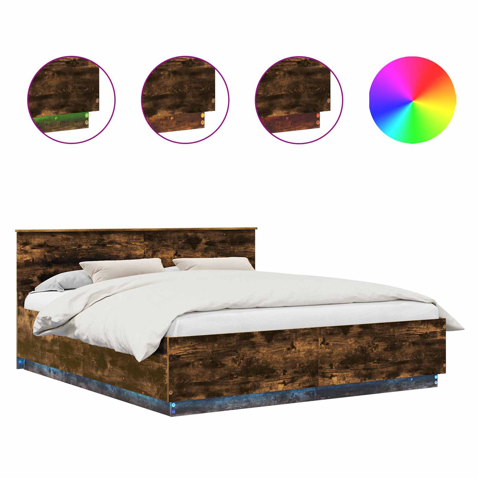 Σκελετός Κρεβατιού με κεφαλάρι Καπνιστό Δρύς 200 x 200 cm