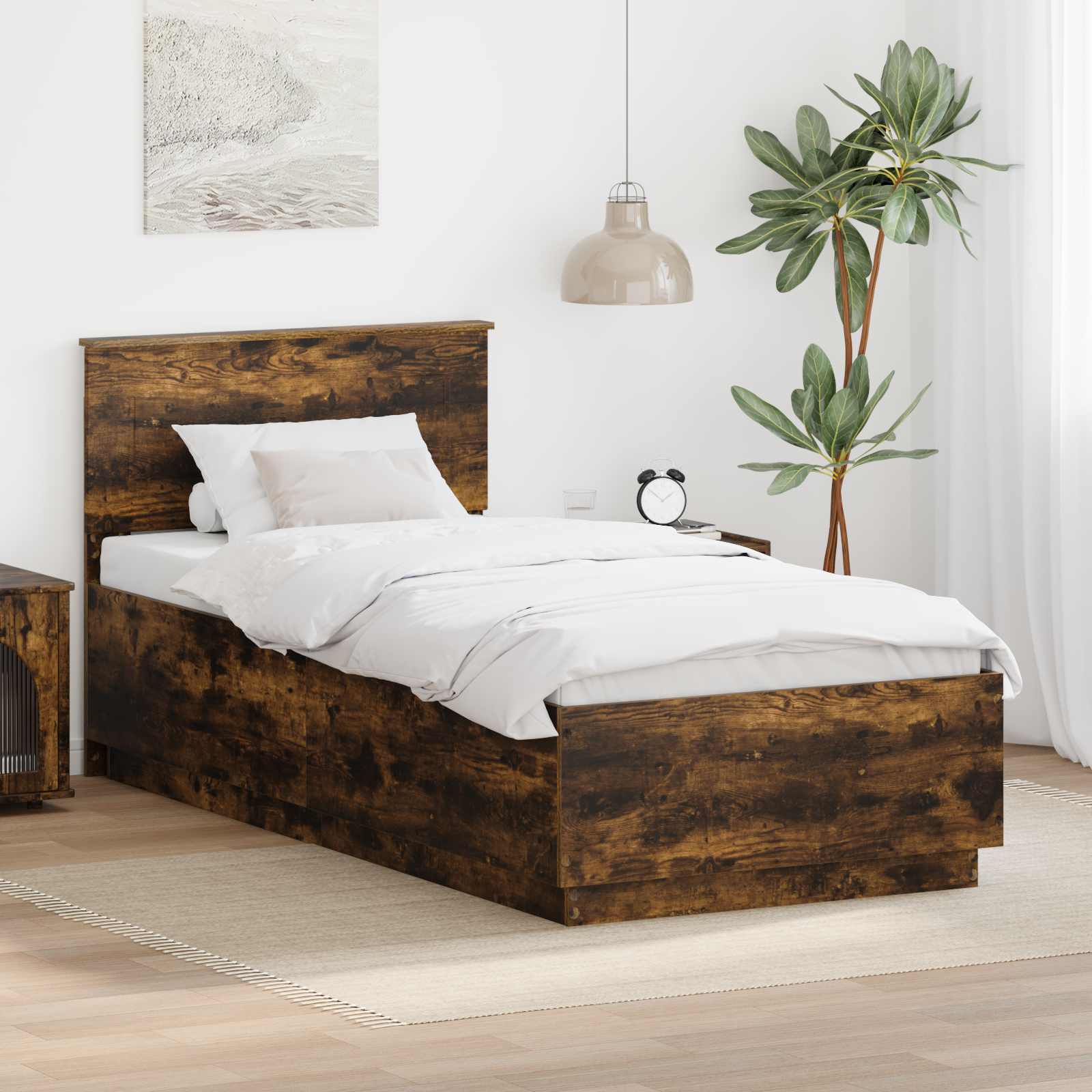 Σκελετός Κρεβατιού Καπνιστό Δρύς 90 x 190 cm Επεξεργασμένο ξύλο