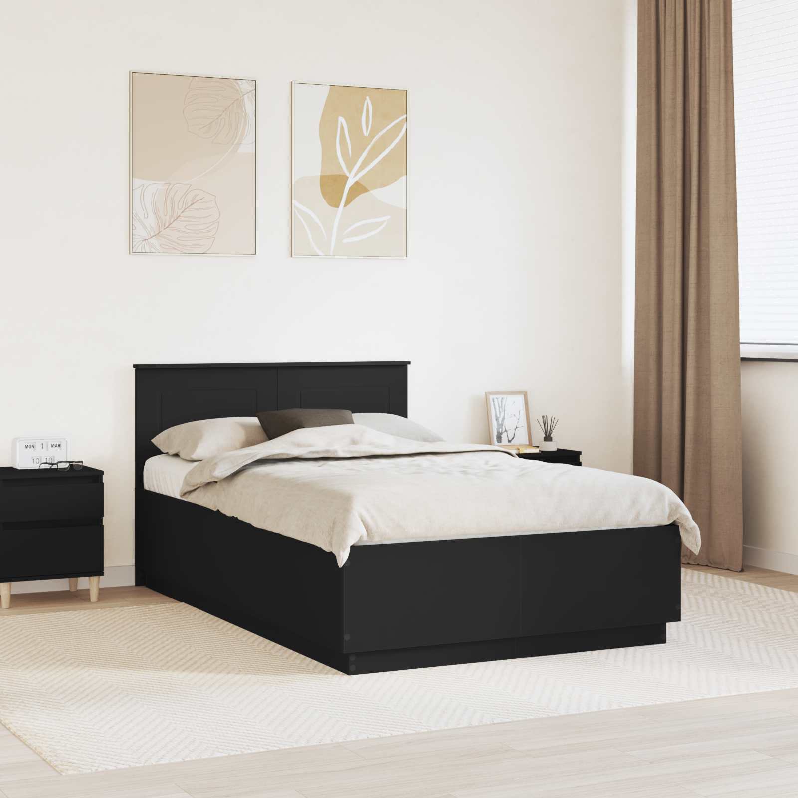 Σκελετός Κρεβατιού Μαύρο 135 x 190 cm Επεξεργασμένο Ξύλο