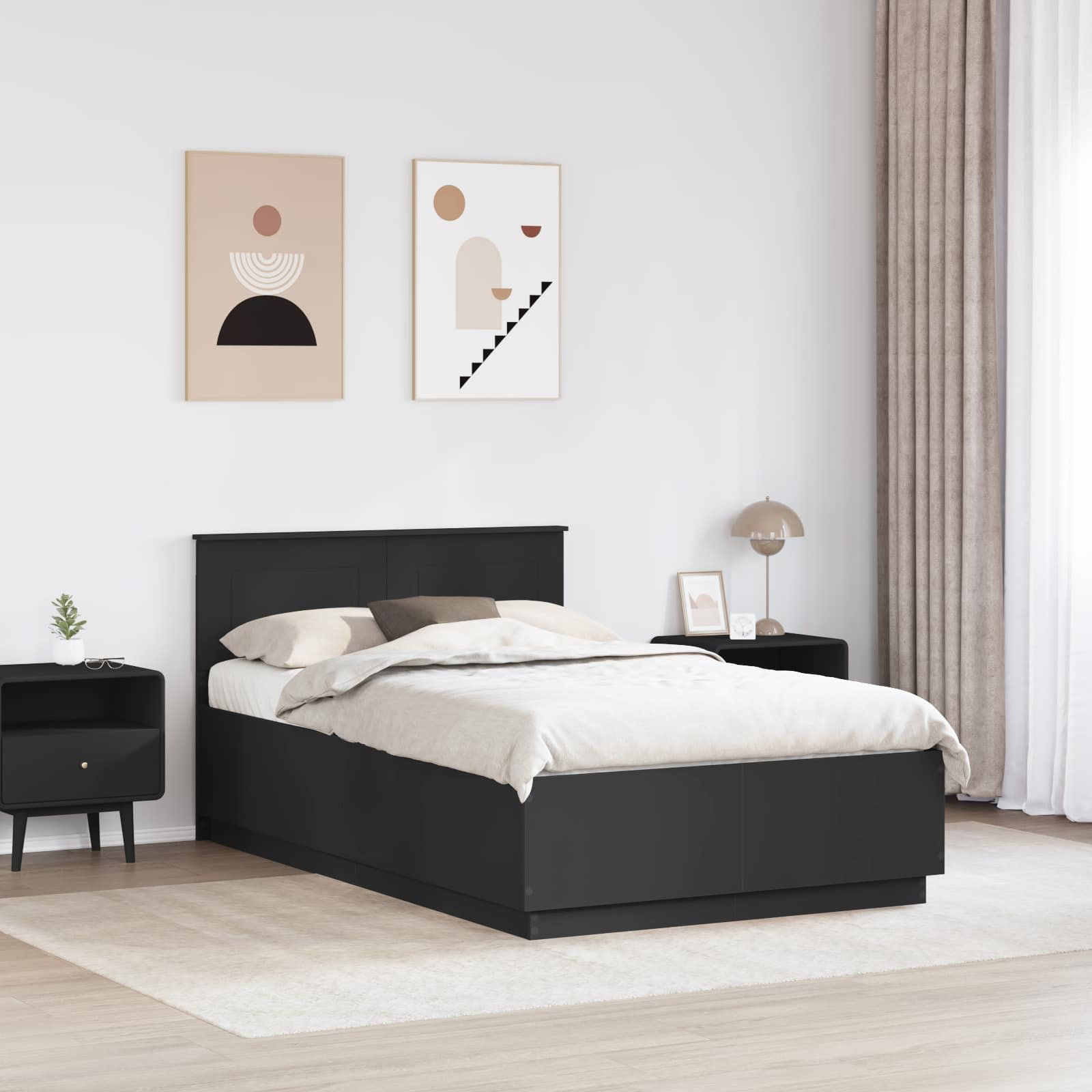 Σκελετός Κρεβατιού Μαύρο 135 x 190 cm Επεξεργασμένο Ξύλο