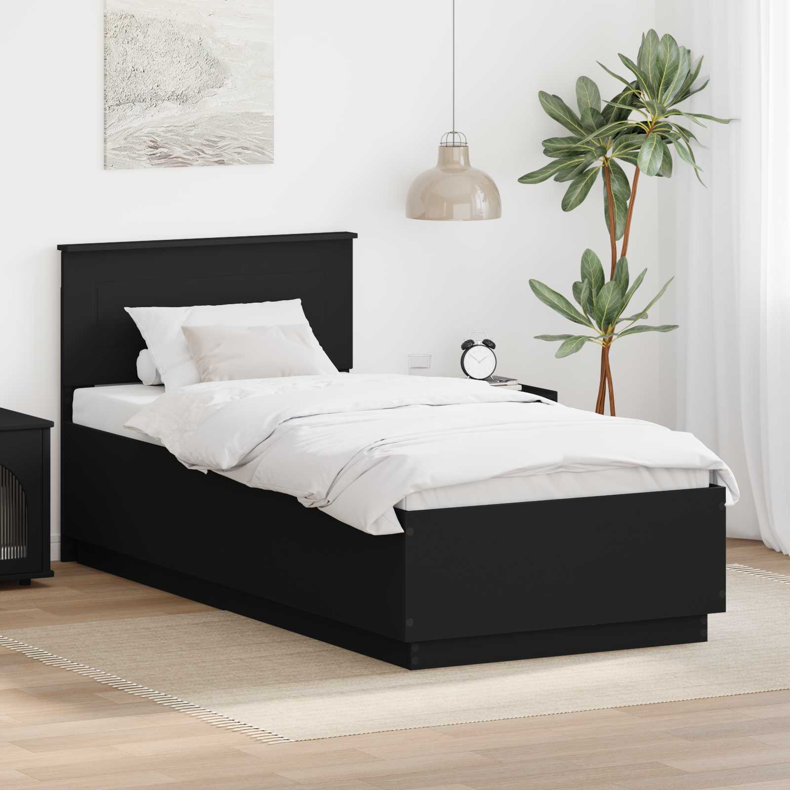 Σκελετός Κρεβατιού Μαύρο 90 x 190 cm Επεξεργασμένο Ξύλο - Pakobazaar