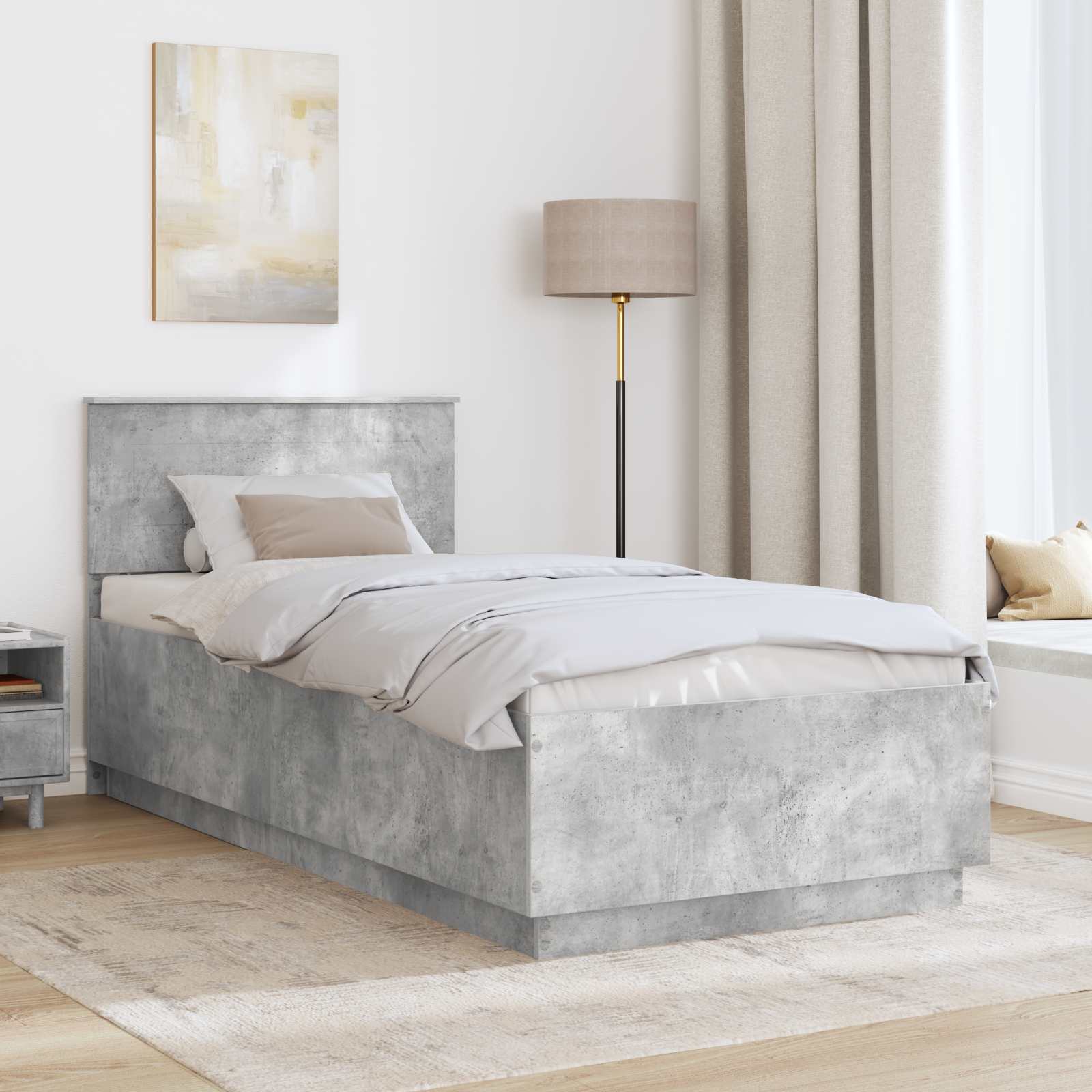 Σκελετός Κρεβατιού με κεφαλάρι Γκρι Σκυροδέματος 70 x 190 cm