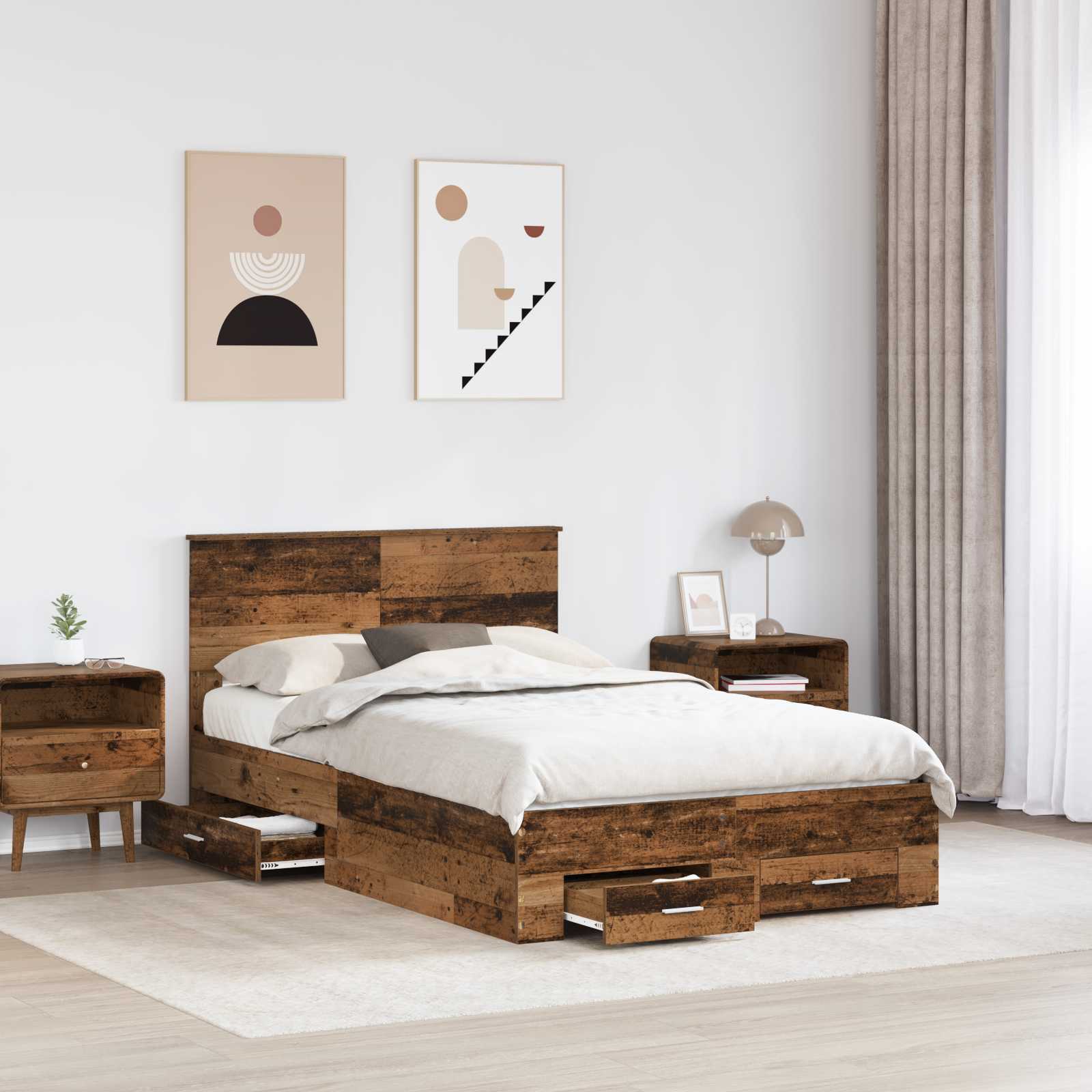Σκελετός Κρεβατιού Παλιό ξύλο 135 x 190 cm Επεξεργασμένο ξύλο - Pakobazaar