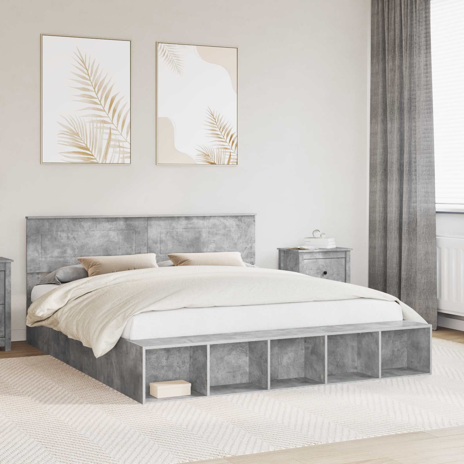 Σκελετός Κρεβατιού με ράφι Σκυρόδεμα Γκρι 180 x 200 cm - Pakobazaar
