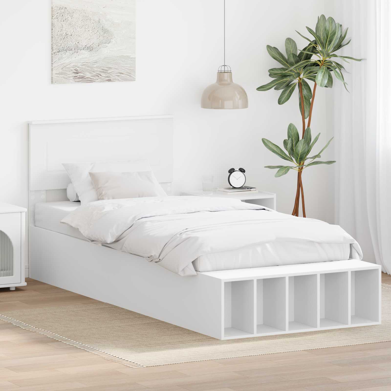 Σκελετός Κρεβατιού με ράφι Λευκό 90 x 190 cm Επεξεργασμένο ξύλο - Pakobazaar