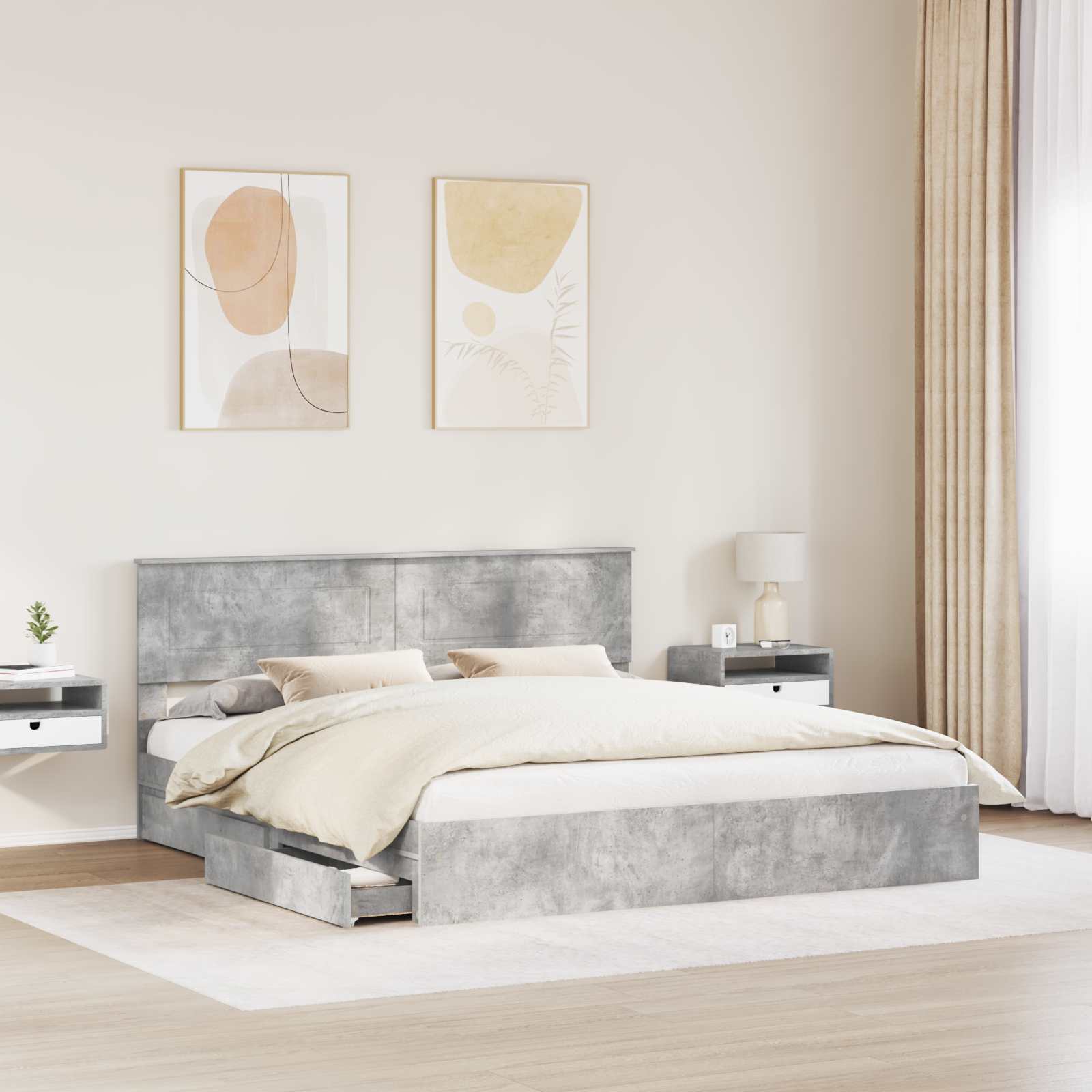 Κρεβάτι Αποθήκης Σκυρόδεμα Γκρι 180 x 200 cm Επεξεργασμένο ξύλο - Pakobazaar