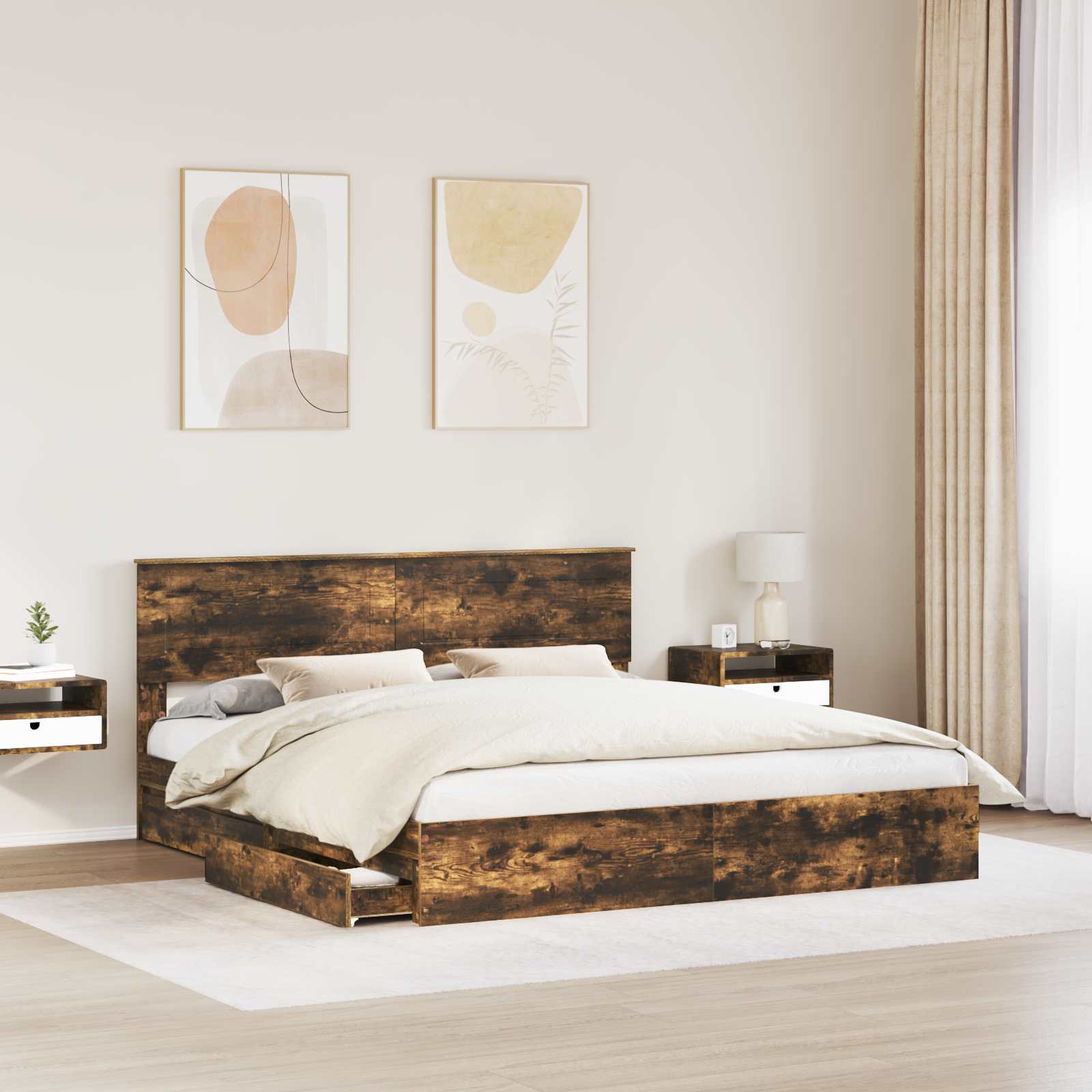 Κρεβάτι Αποθήκης Καπνιστό Δρύς 180 x 200 cm Επεξεργασμένο ξύλο - Pakobazaar