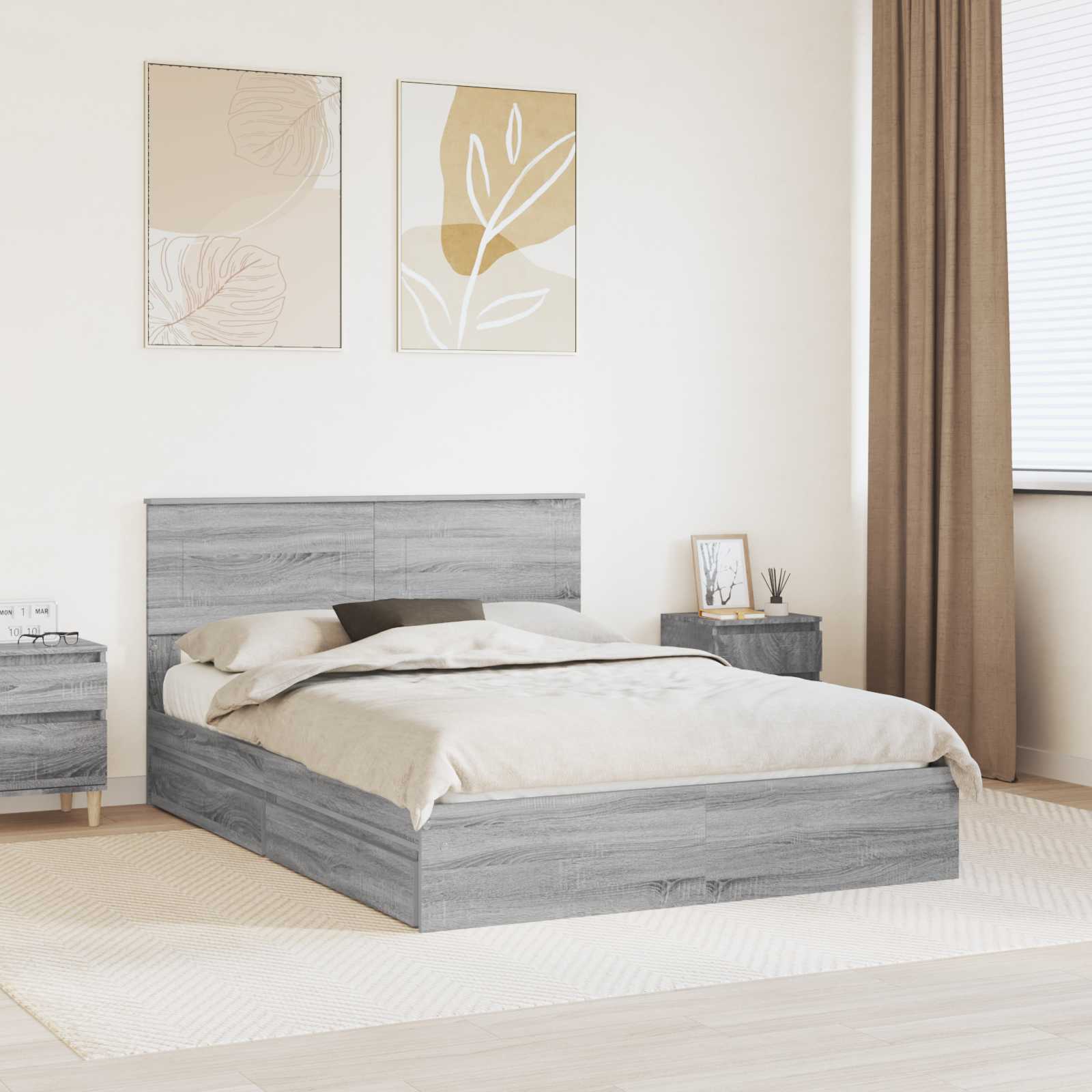 Κρεβάτι Αποθήκης Γκρίζο Σονομα 160 x 200 cm Επεξεργασμένο ξύλο