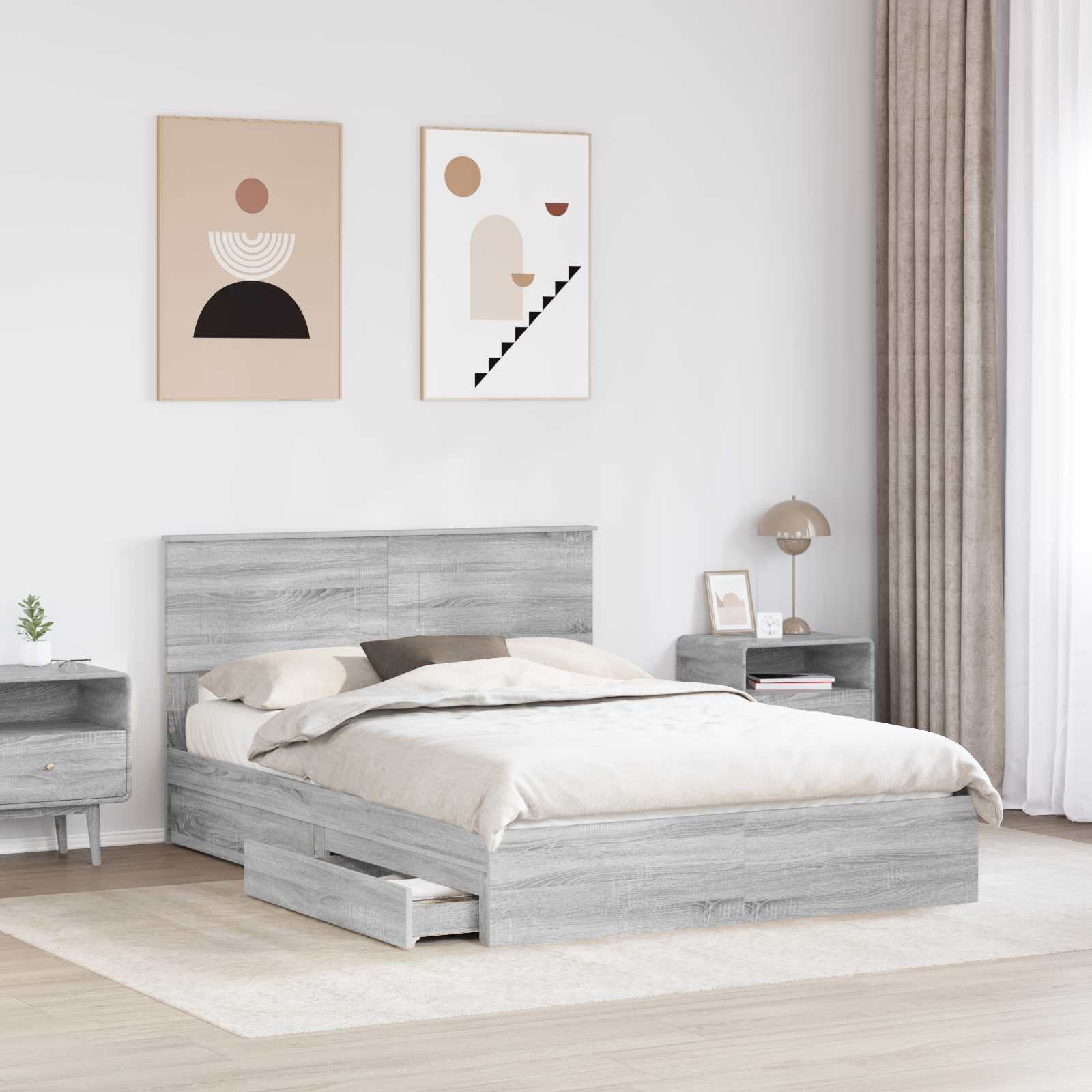 Κρεβάτι Αποθήκης Γκρίζο Σονομα 160 x 200 cm Επεξεργασμένο ξύλο