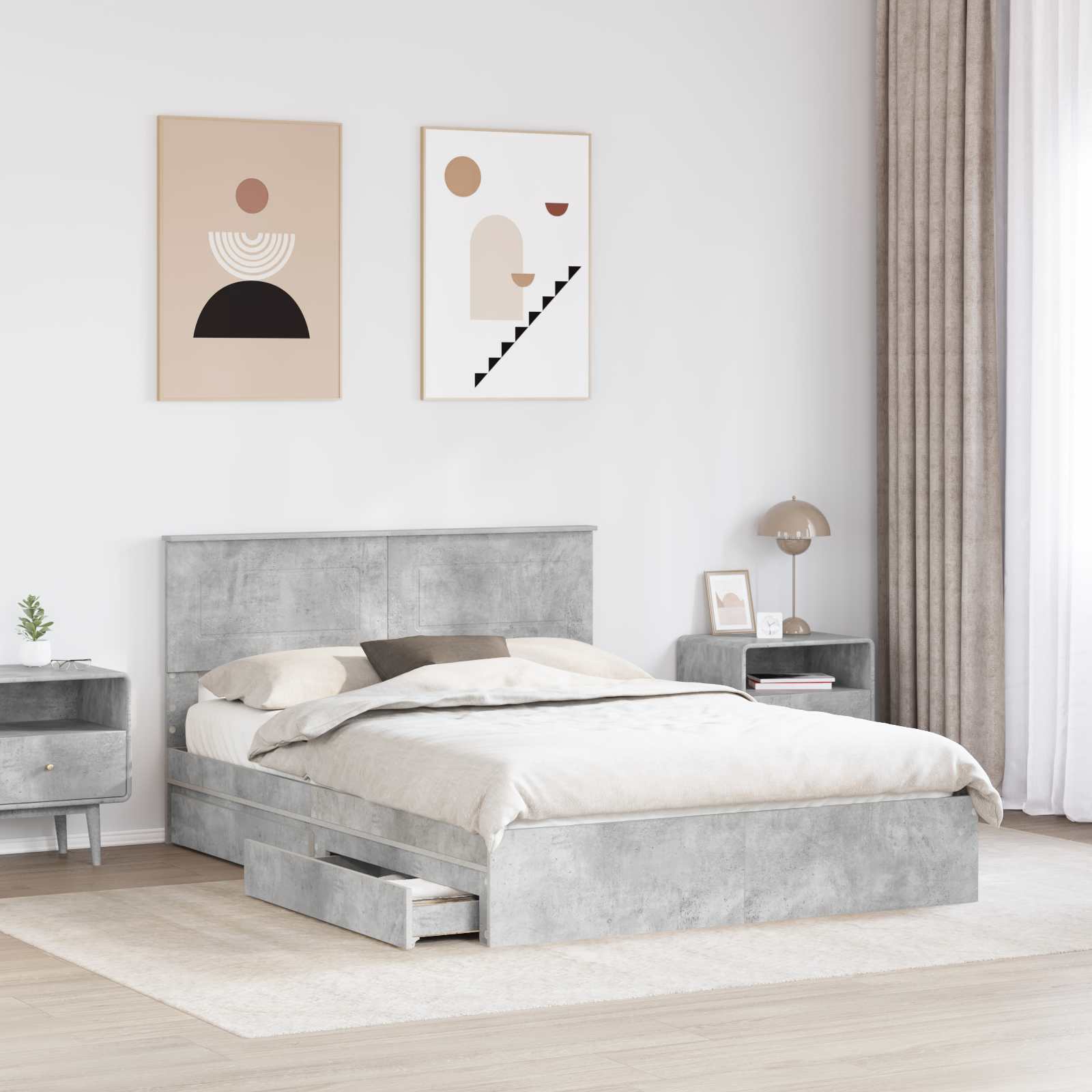 Κρεβάτι Αποθήκης Σκυρόδεμα Γκρι 150 x 200 cm Επεξεργασμένο ξύλο