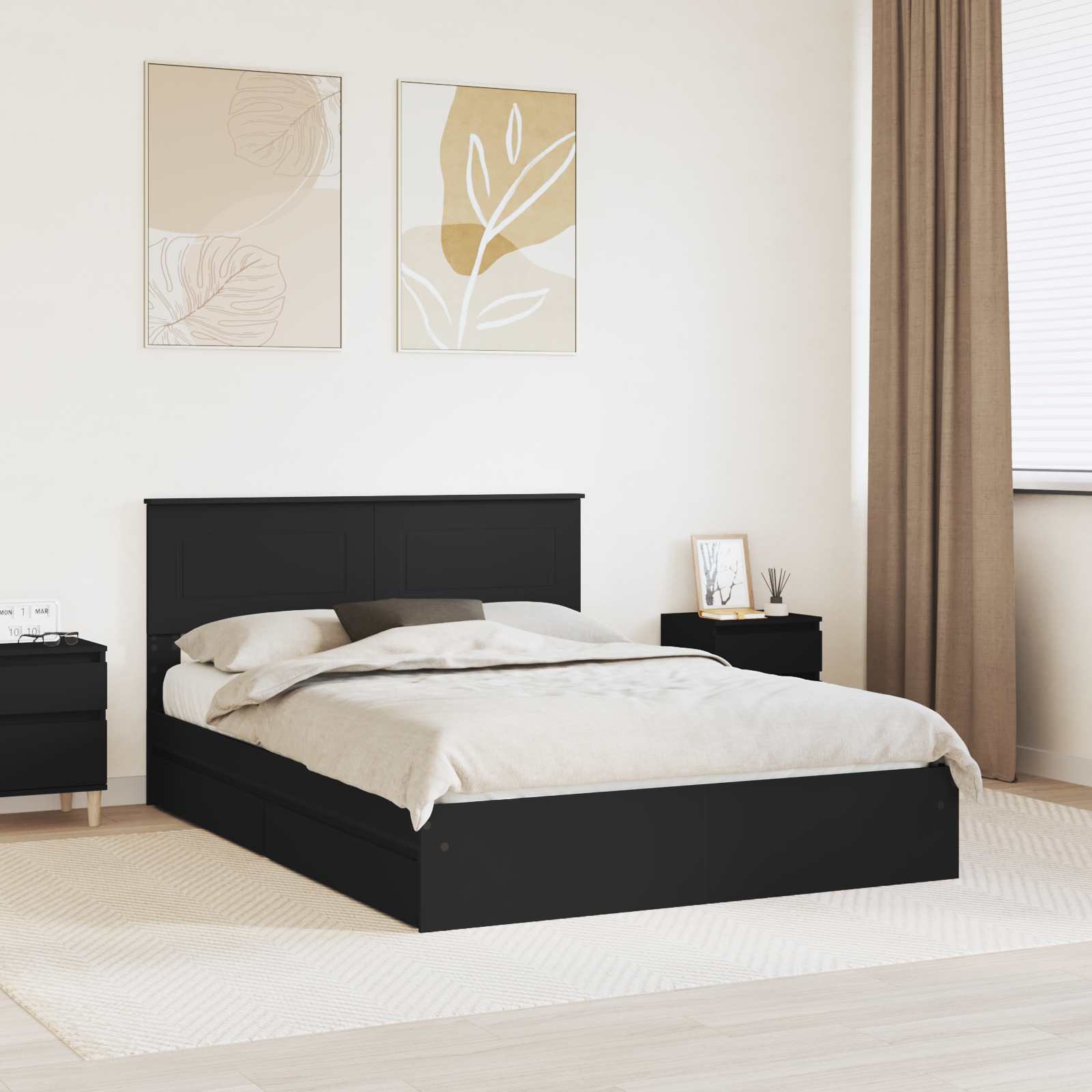 Κρεβάτι Αποθήκης Μαύρο 140 x 190 cm Επεξεργασμένο Ξύλο - Pakobazaar