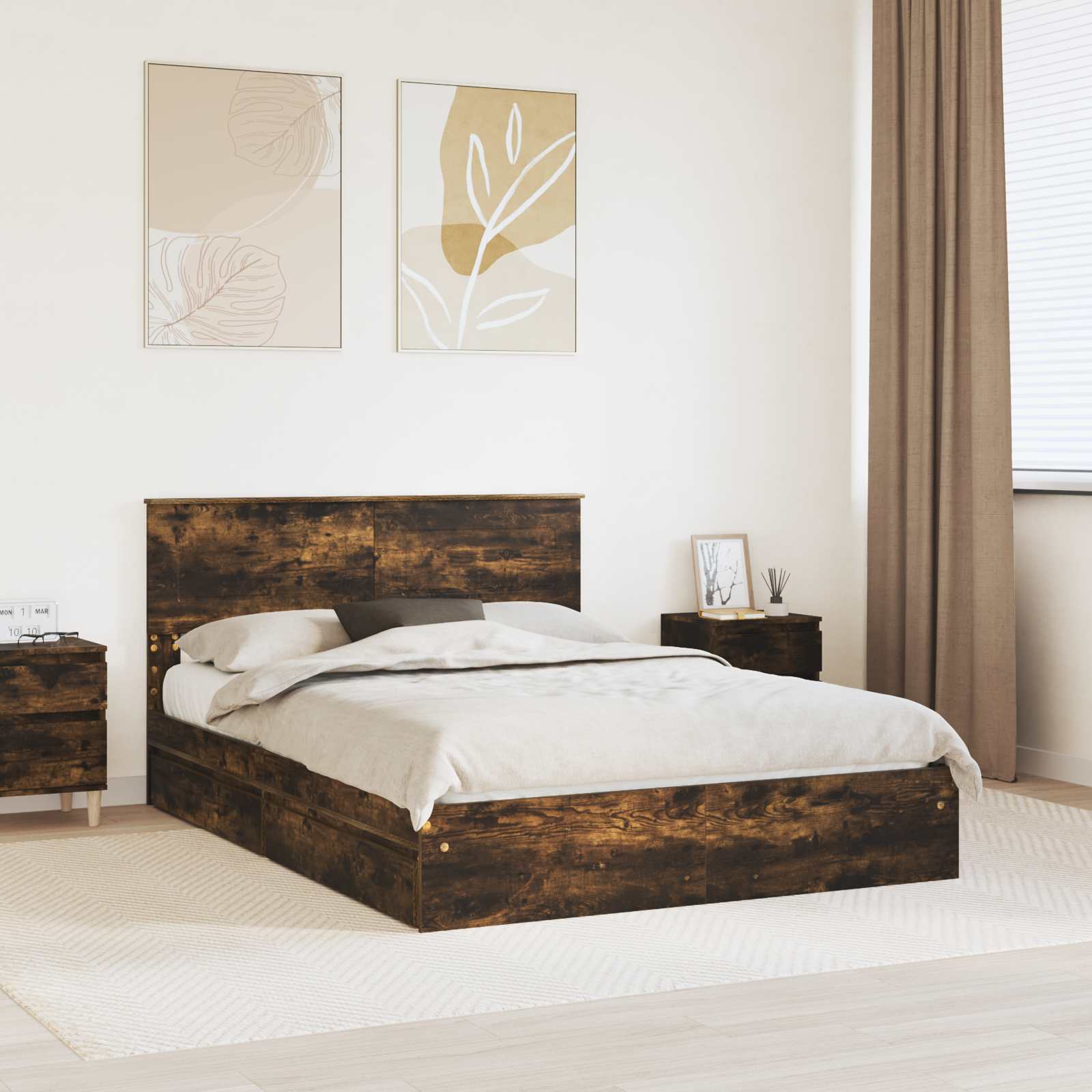 Κρεβάτι Αποθήκης Καπνιστό Δρύς 140 x 190 cm Επεξεργασμένο Ξύλο - Pakobazaar