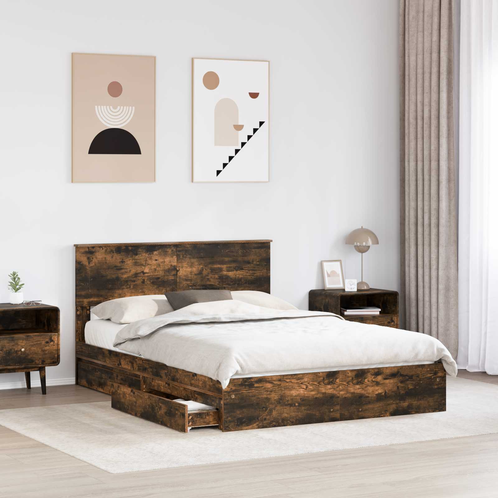 Κρεβάτι Αποθήκης Καπνιστό Δρύς 140 x 190 cm Επεξεργασμένο Ξύλο - Pakobazaar