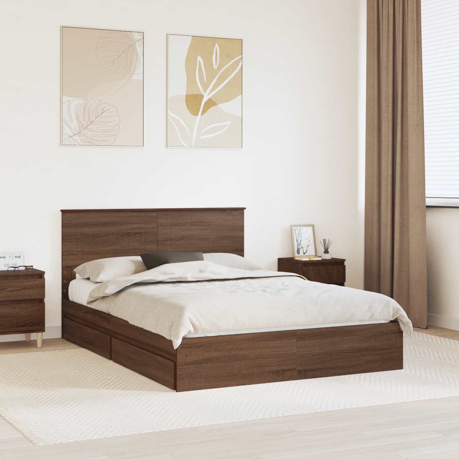 Κρεβάτι Αποθήκης Καφέ δρυς 140 x 190 cm Επεξεργασμένο Ξύλο
