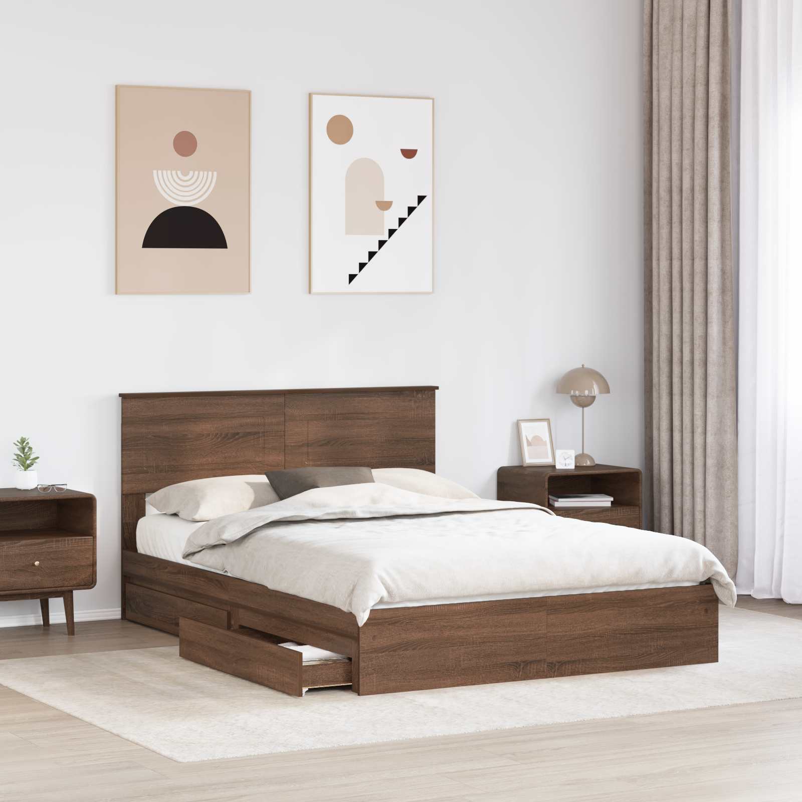 Κρεβάτι Αποθήκης Καφέ δρυς 140 x 190 cm Επεξεργασμένο Ξύλο