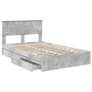 Κρεβάτι Αποθήκης Σκυρόδεμα Γκρι 135 x 190 cm Επεξεργασμένο Ξύλο