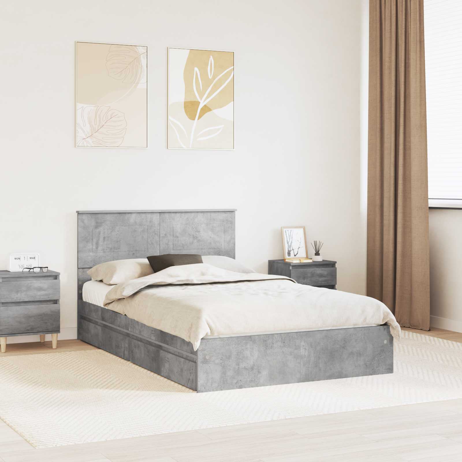 Κρεβάτι Αποθήκης Σκυρόδεμα Γκρι 120 x 200 cm Επεξεργασμένο Ξύλο
