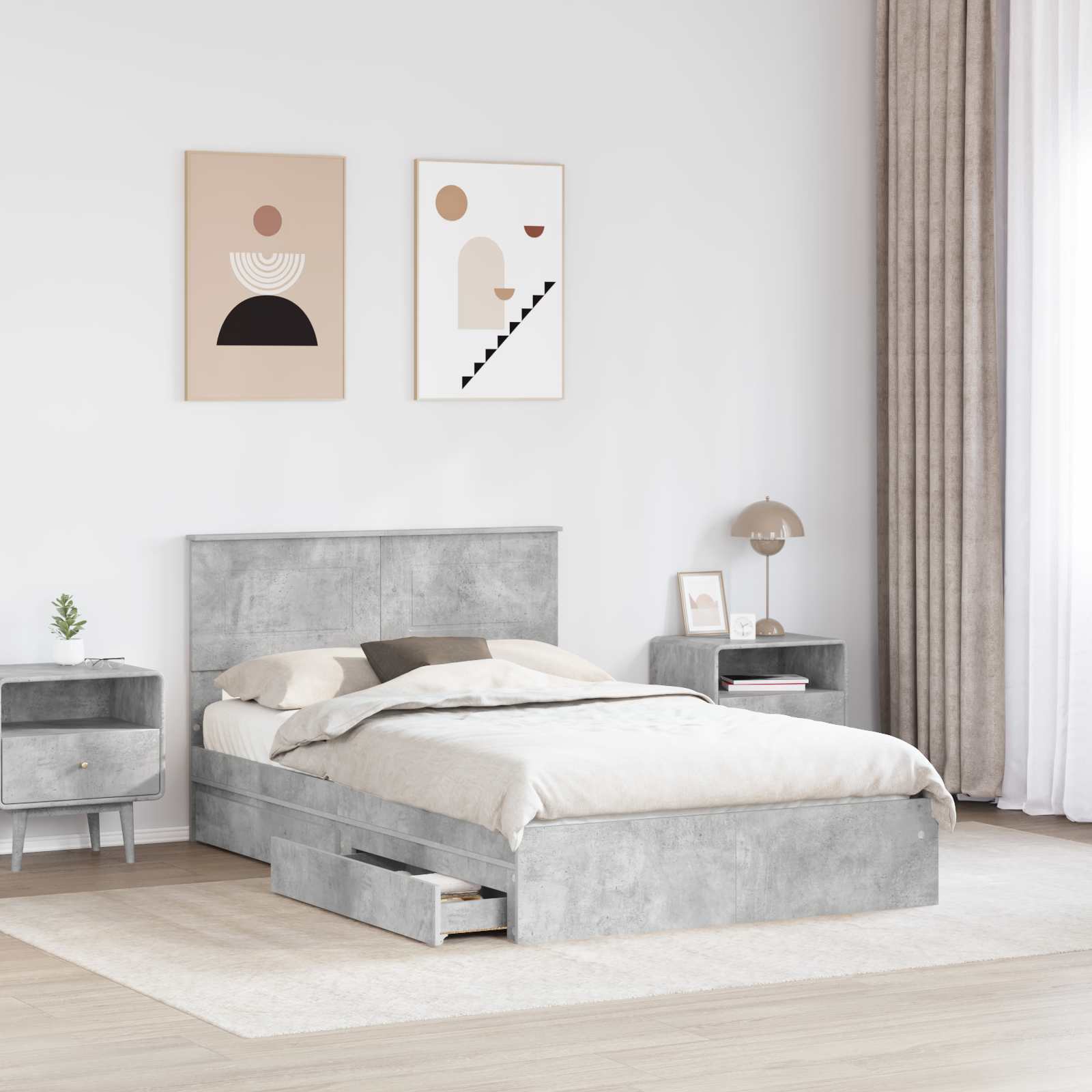 Κρεβάτι Αποθήκης Σκυρόδεμα Γκρι 120 x 200 cm Επεξεργασμένο Ξύλο