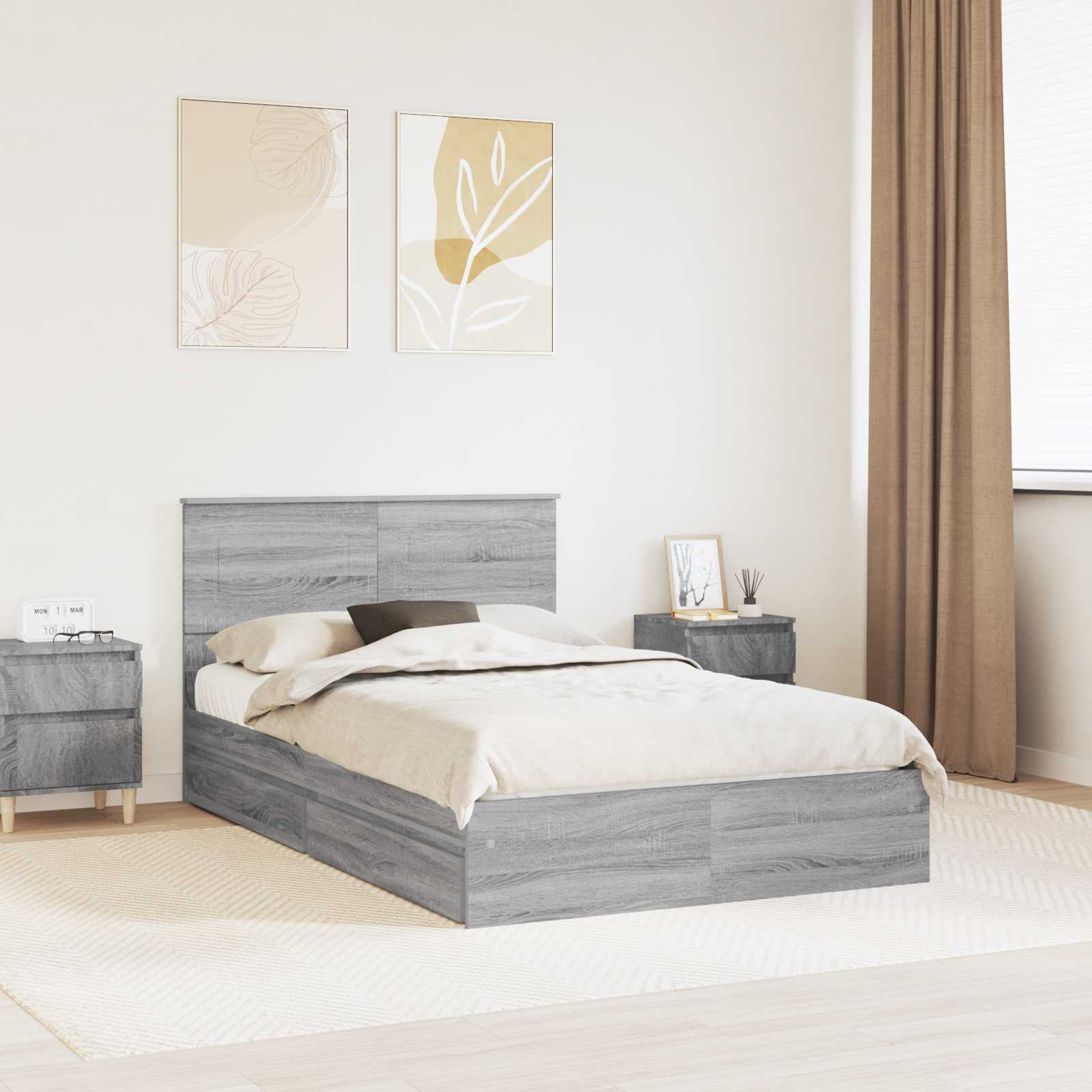 Κρεβάτι Αποθήκης Γκρίζο Σονομα 120 x 200 cm Επεξεργασμένο Ξύλο