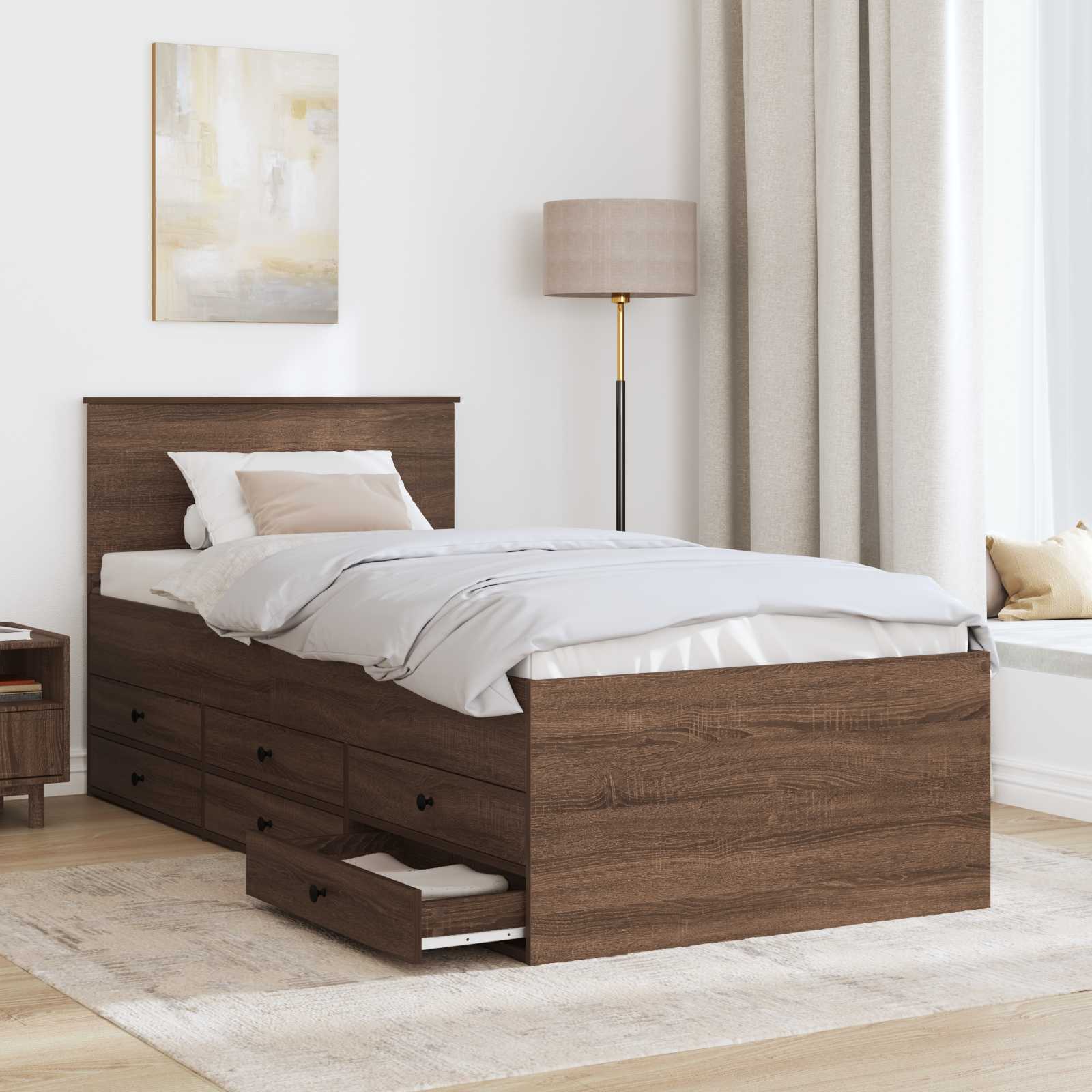 Καναπές Κρεβάτι με συρτάρι Καφέ δρυς και Μαύρο 100 x 200 cm