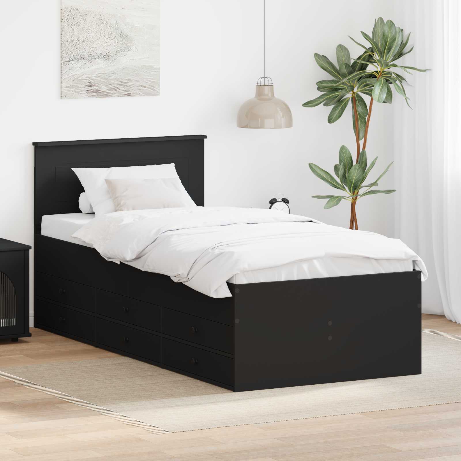 Καναπές Κρεβάτι με συρτάρι Μαύρο 90 x 190 cm Επεξεργασμένο ξύλο