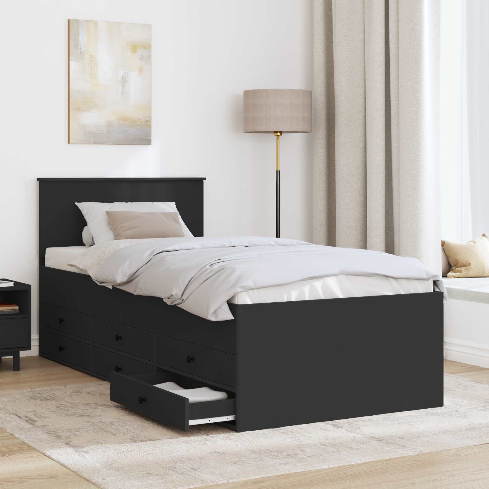 Καναπές Κρεβάτι με συρτάρι Μαύρο 90 x 190 cm Επεξεργασμένο ξύλο