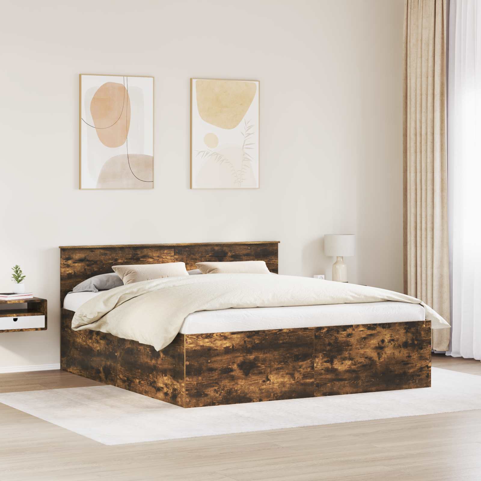 Σκελετός Κρεβατιού με κεφαλάρι Καπνιστό Δρύς 200 x 200 cm - Pakobazaar