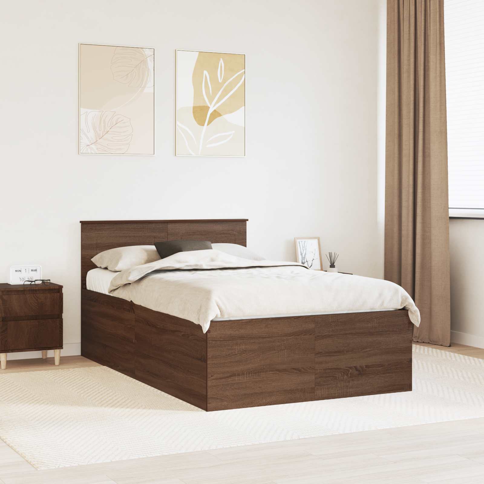 Σκελετός Κρεβατιού Καφέ δρυς 135 x 190 cm Επεξεργασμένο ξύλο