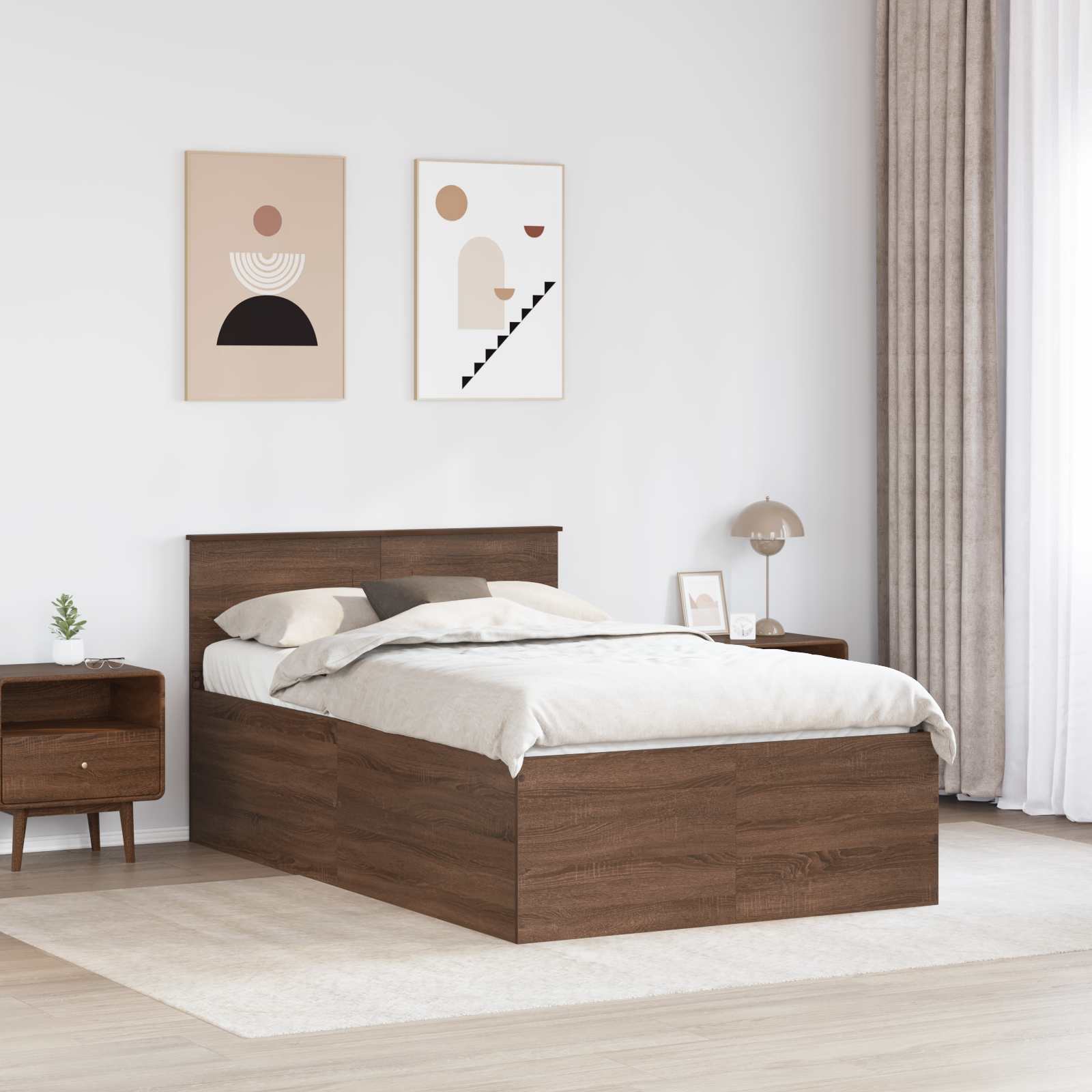 Σκελετός Κρεβατιού Καφέ δρυς 135 x 190 cm Επεξεργασμένο ξύλο