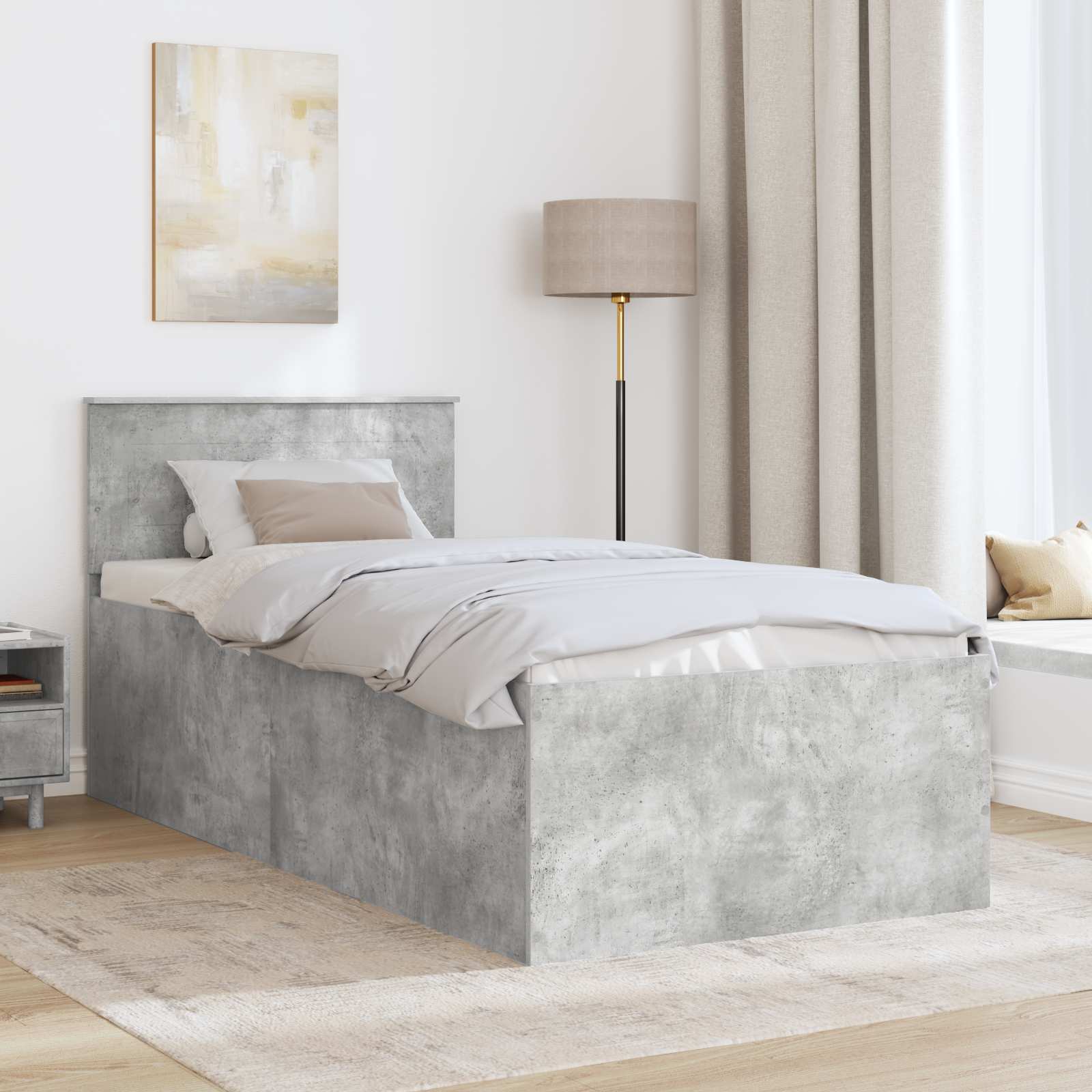 Σκελετός Κρεβατιού με κεφαλάρι Σκυρόδεμα Γκρι 90 x 190 cm - Pakobazaar