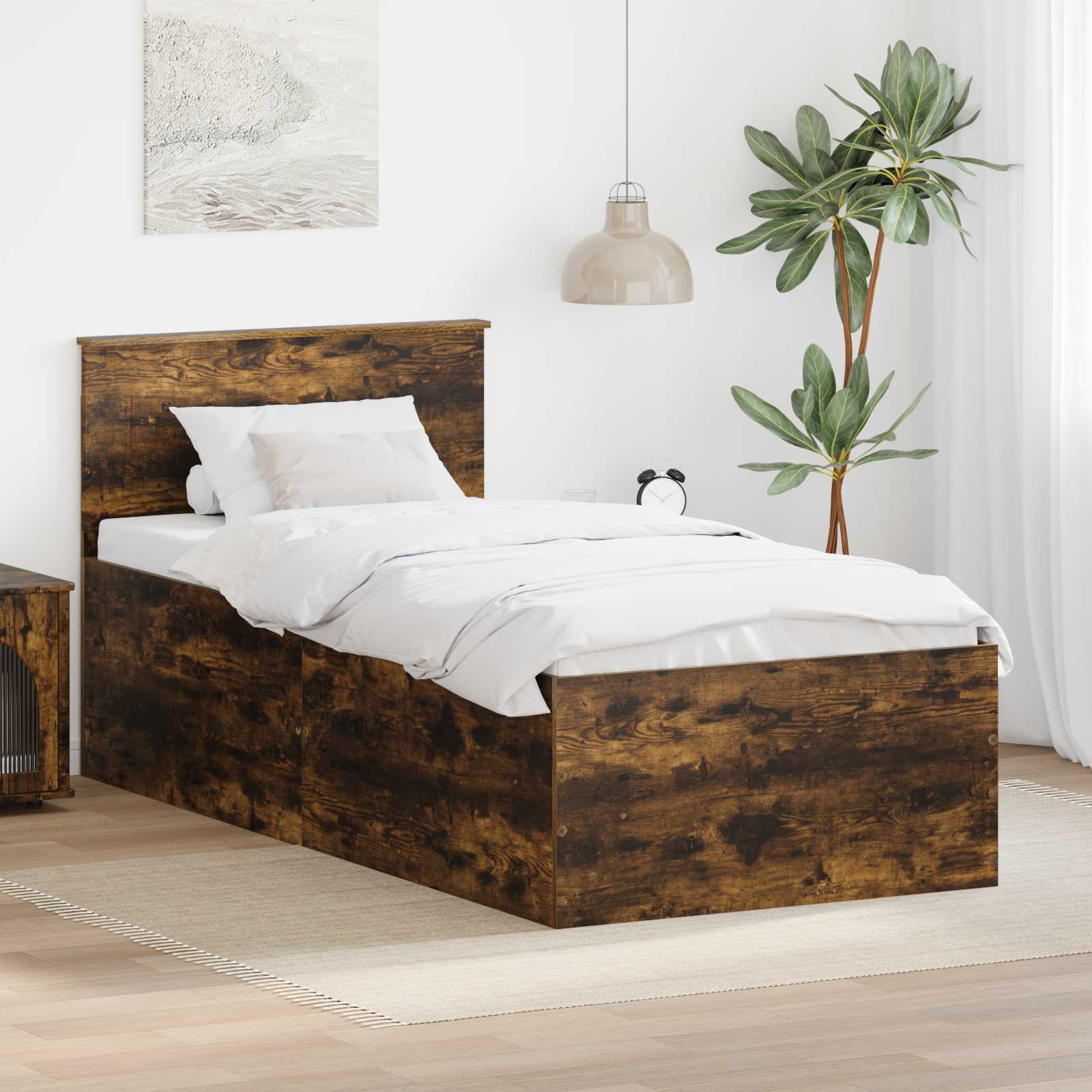 Σκελετός Κρεβατιού Καπνιστό Δρύς 90 x 190 cm Επεξεργασμένο ξύλο