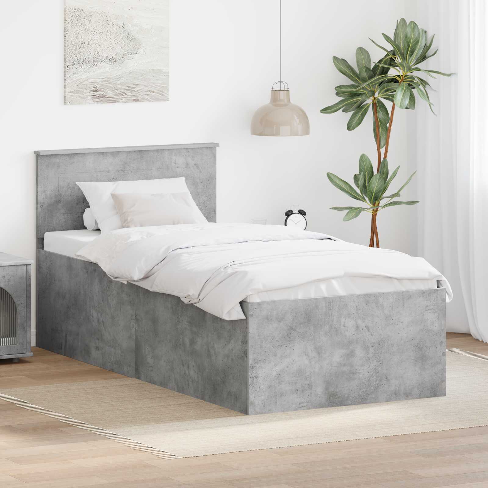 Σκελετός Κρεβατιού με κεφαλάρι Σκυρόδεμα Γκρι 75 x 190 cm