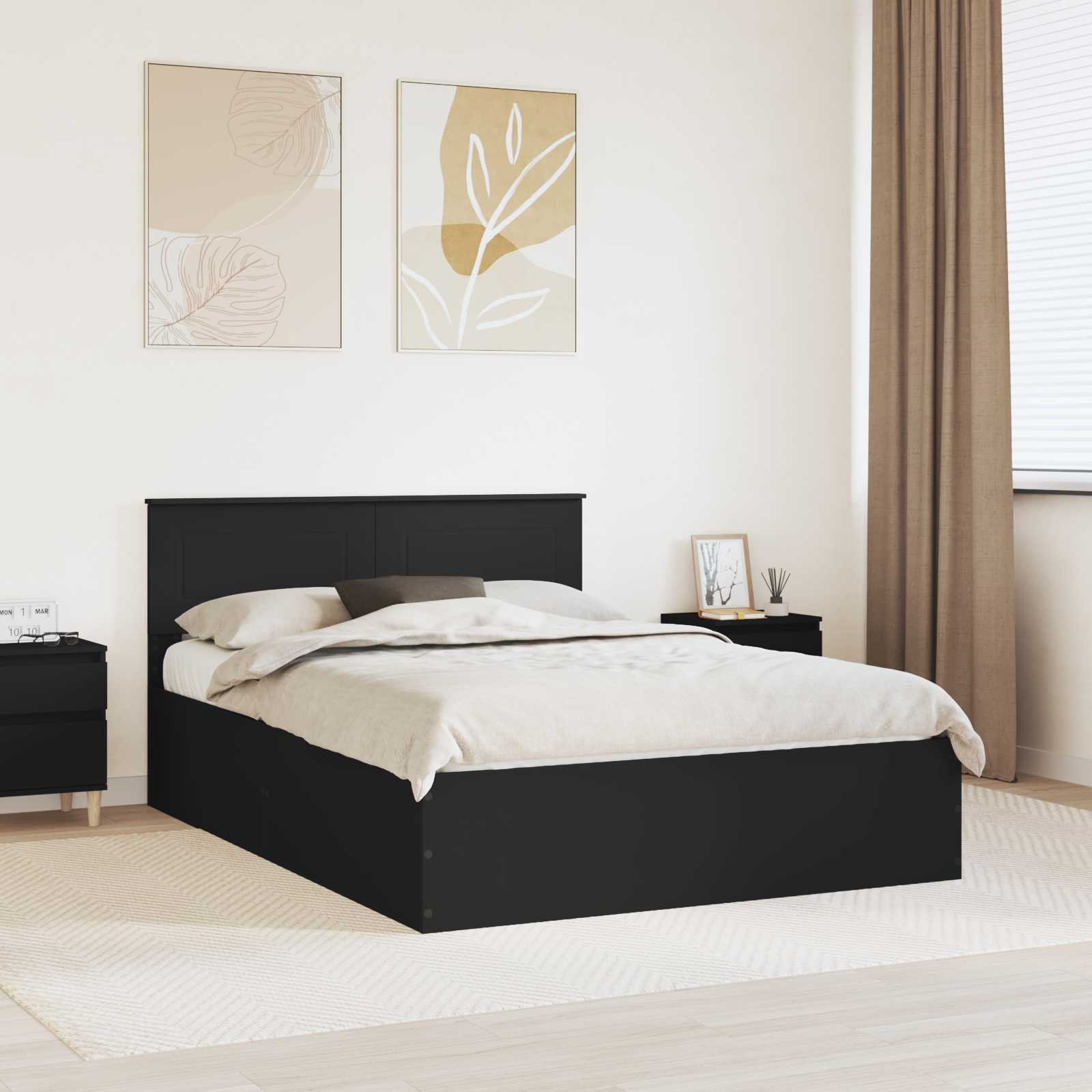 Σκελετός Κρεβατιού Μαύρο 140 x 190 cm Επεξεργασμένο Ξύλο
