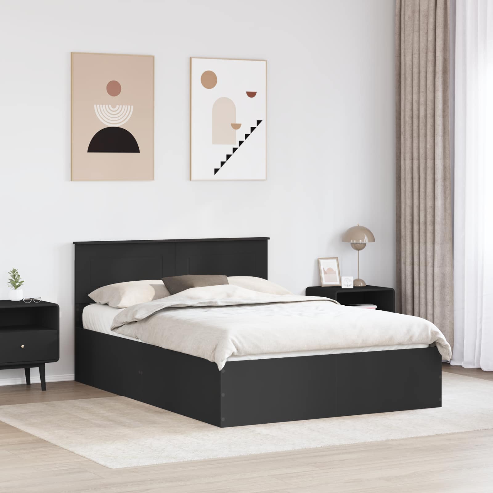Σκελετός Κρεβατιού Μαύρο 140 x 190 cm Επεξεργασμένο Ξύλο