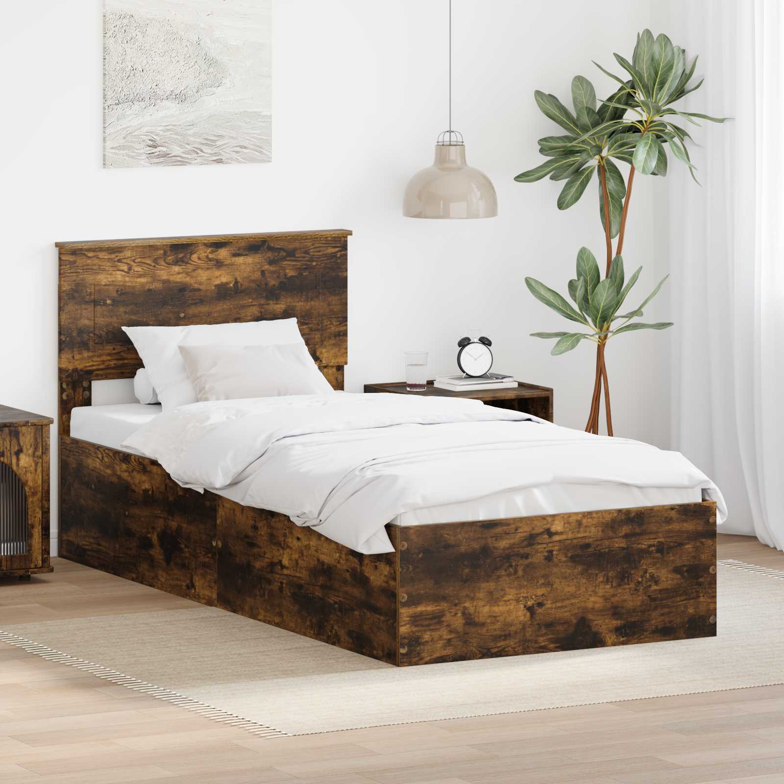 Σκελετός Κρεβατιού Καπνιστό Δρύς 90 x 190 cm Επεξεργασμένο ξύλο