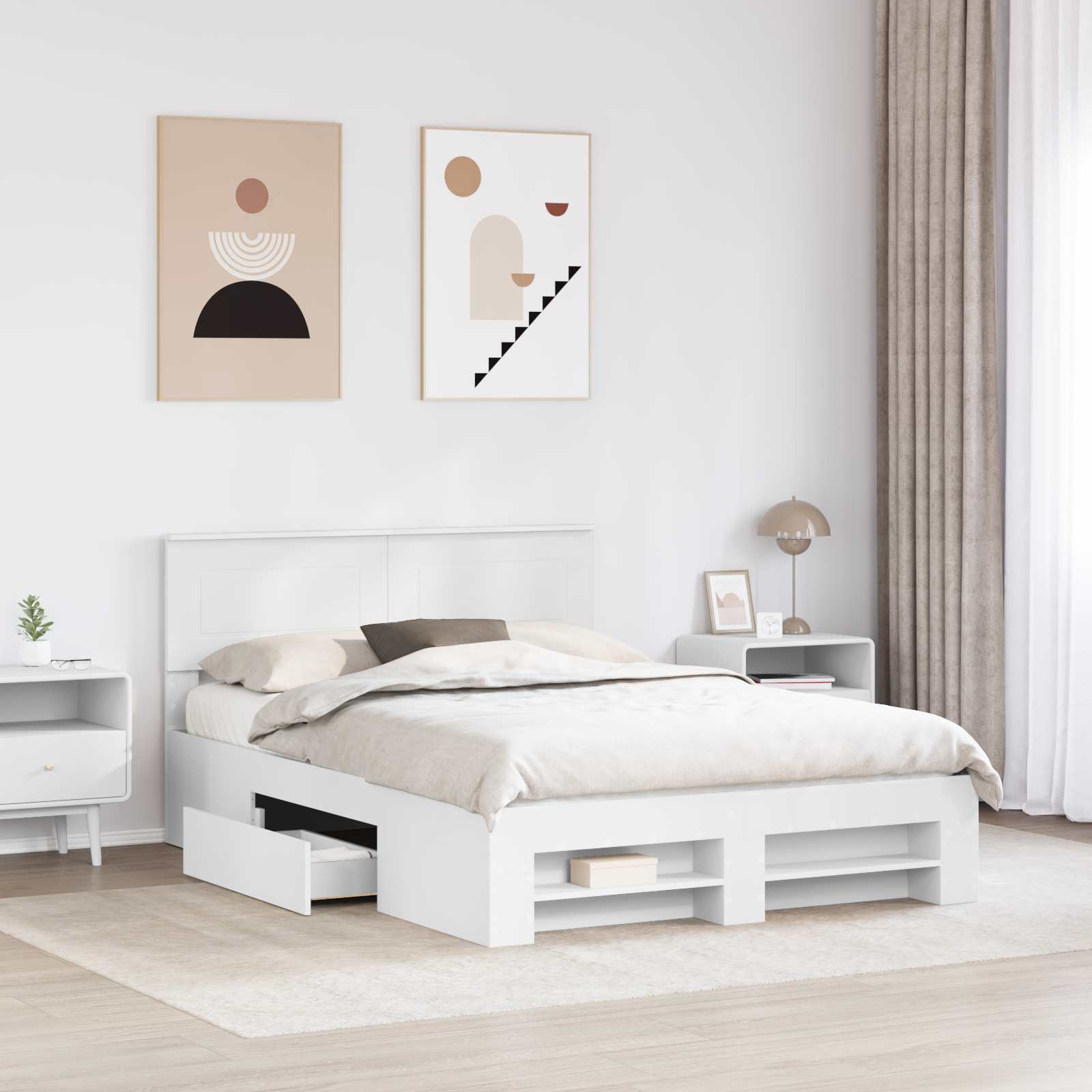 Σκελετός Κρεβατιού Λευκό 150 x 200 cm Επεξεργασμένο ξύλο