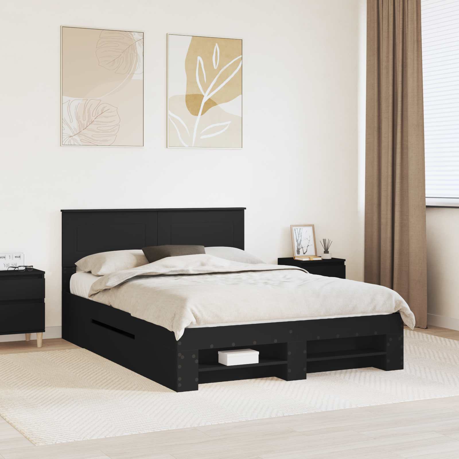 Σκελετός Κρεβατιού Μαύρο 150 x 200 cm Επεξεργασμένο ξύλο