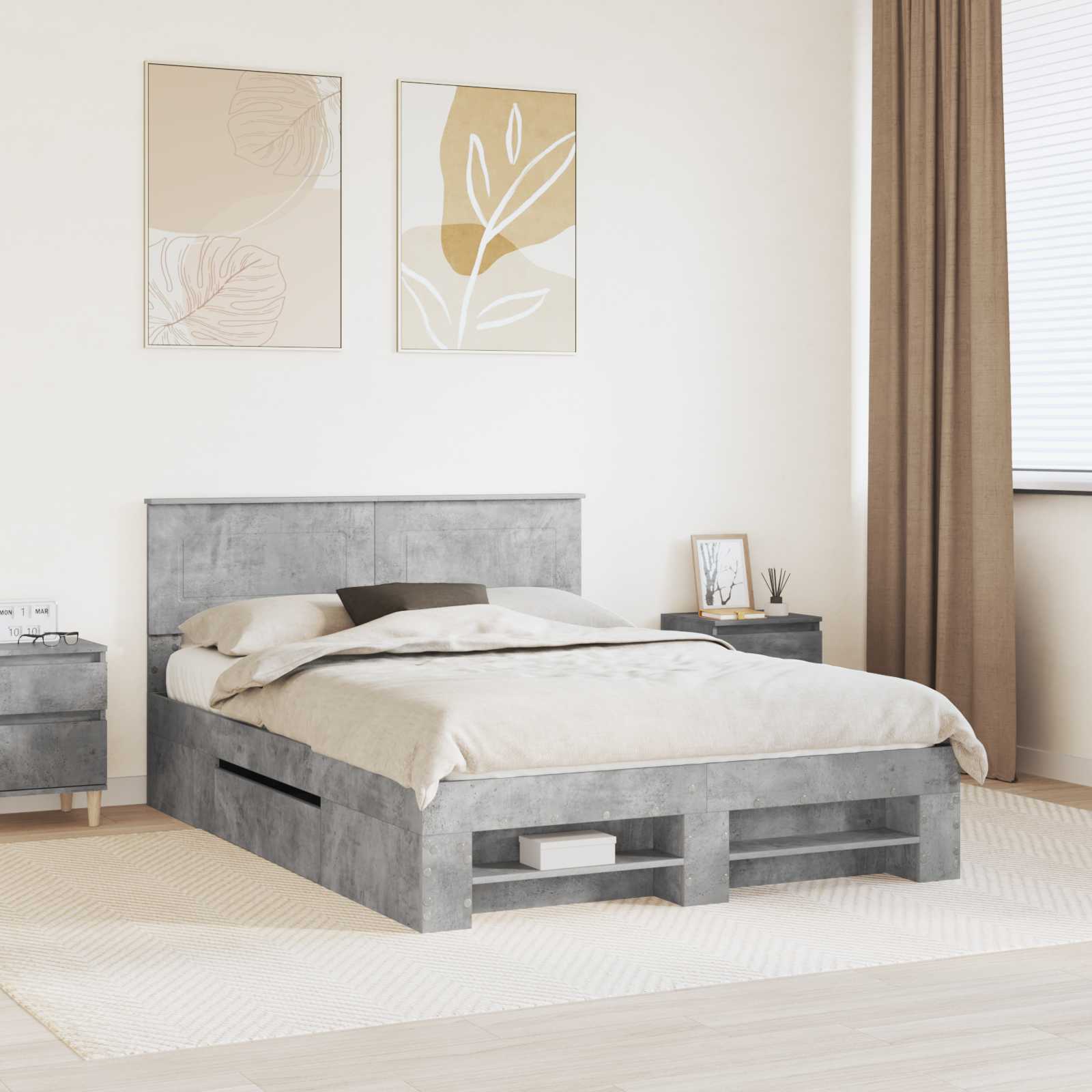 Σκελετός Κρεβατιού με κεφαλάρι Σκυρόδεμα Γκρι 150 x 200 cm