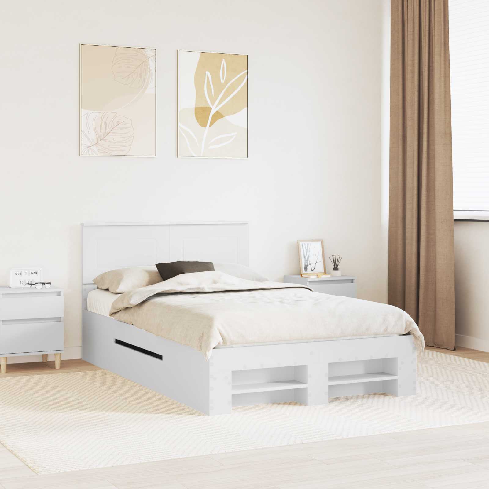 Σκελετός Κρεβατιού Λευκό 137 x 203 εκ. Επεξεργασμένο ξύλο