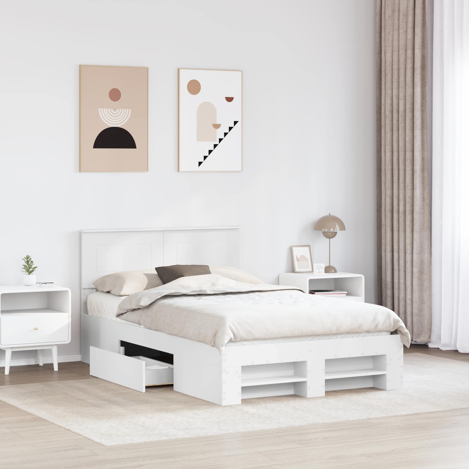 Σκελετός Κρεβατιού Λευκό 137 x 203 εκ. Επεξεργασμένο ξύλο